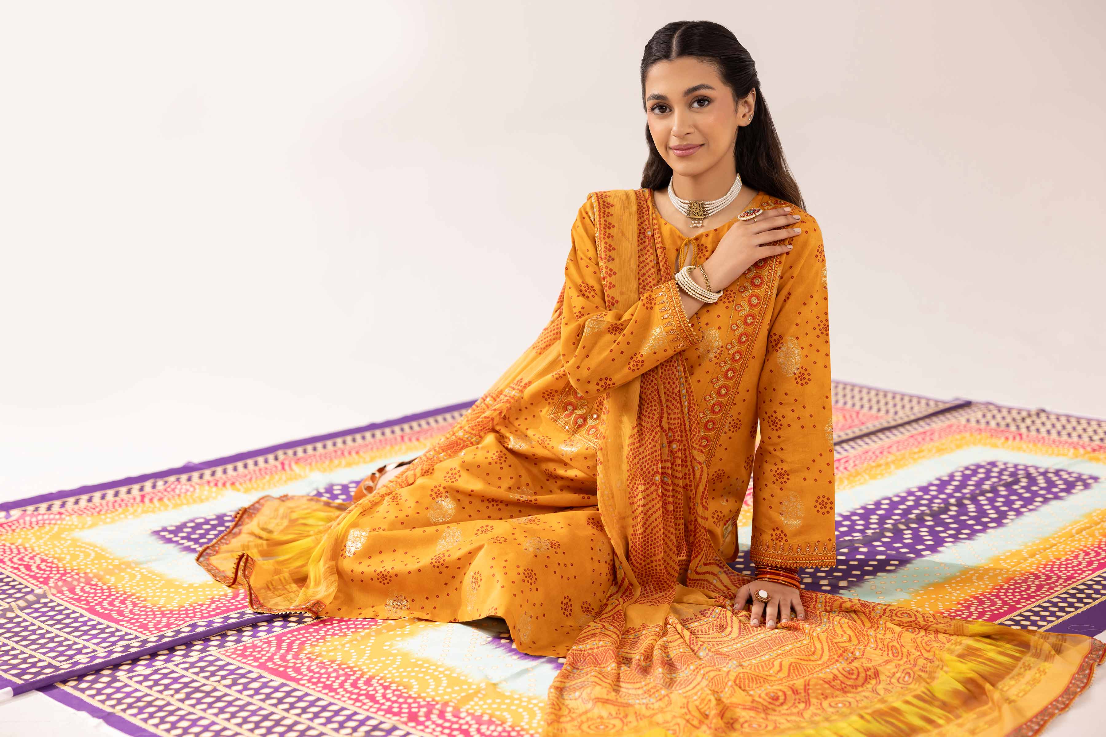 3 Piece - Printed Embroidered Suit - PE25-201