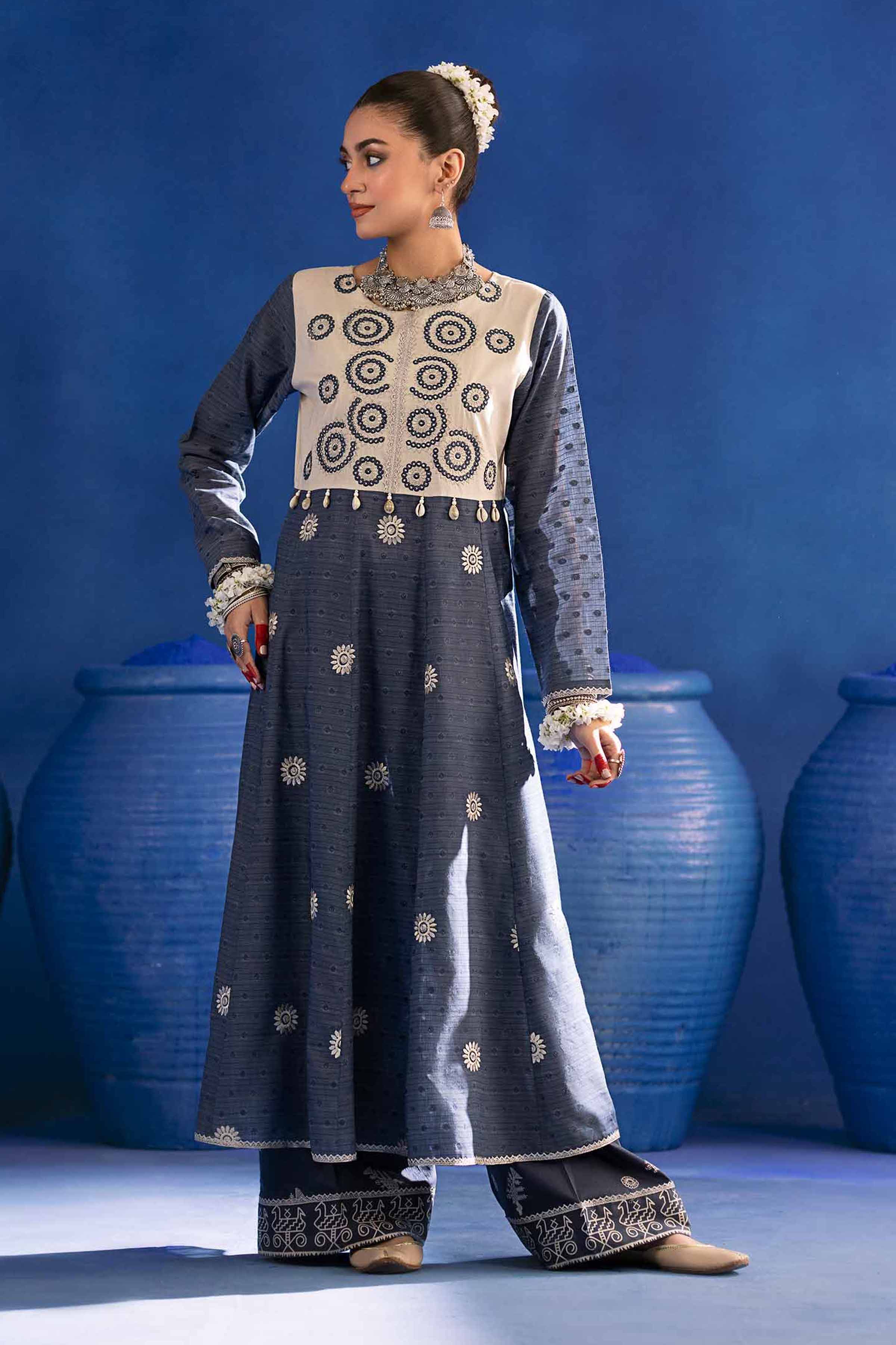 2 Piece - Printed Embroidered Suit - PE25-227
