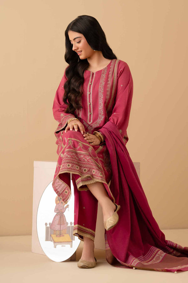 NISHATUAE - Pink Embroidered Cambric 3-piece Ready to wear Suit