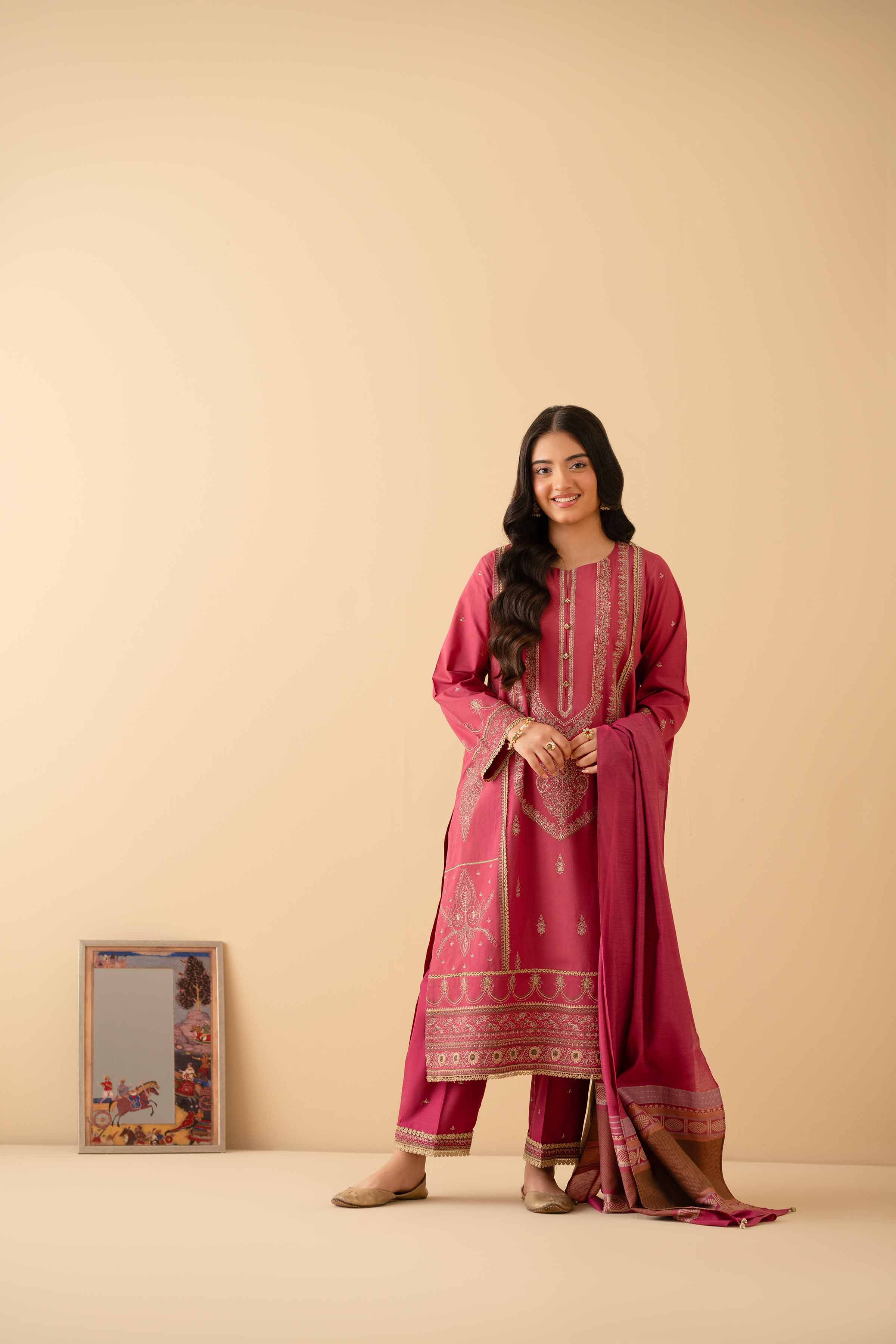 NISHATUAE - Pink Embroidered Cambric 3-piece Ready to wear Suit