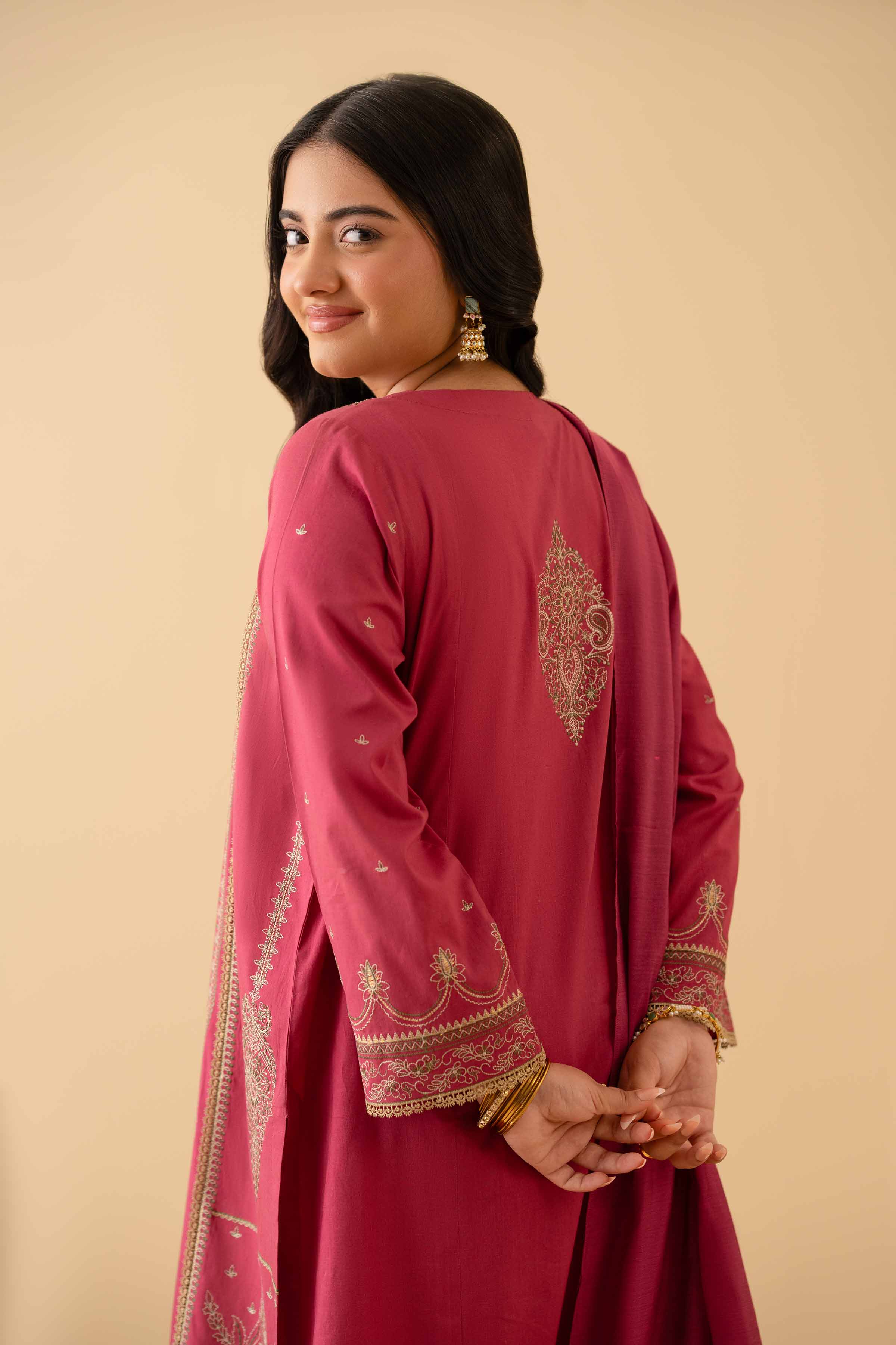 NISHATUAE - Pink Embroidered Cambric 3-piece Ready to wear Suit