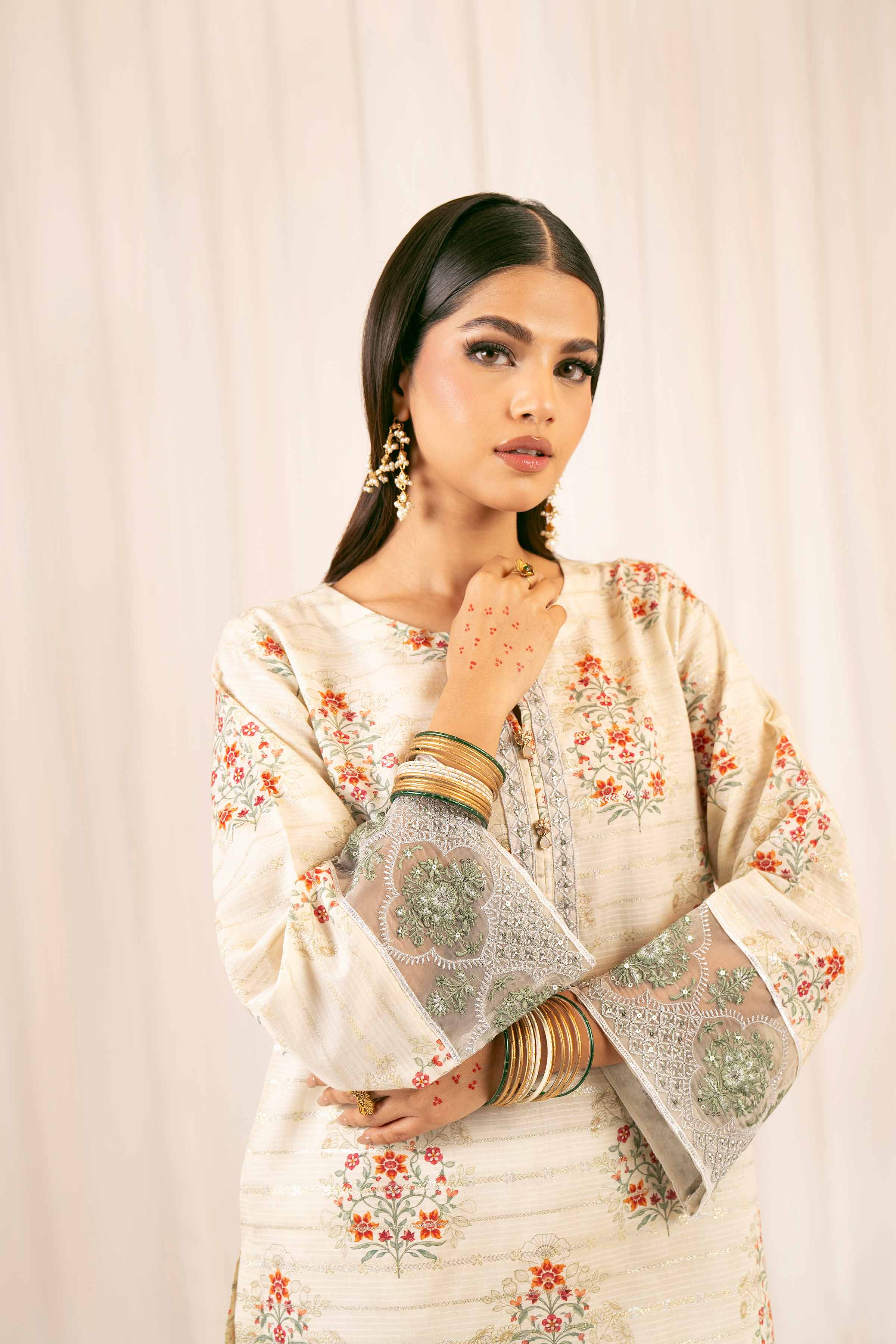 2 Piece - Printed Embroidered Suit - PFE25-24