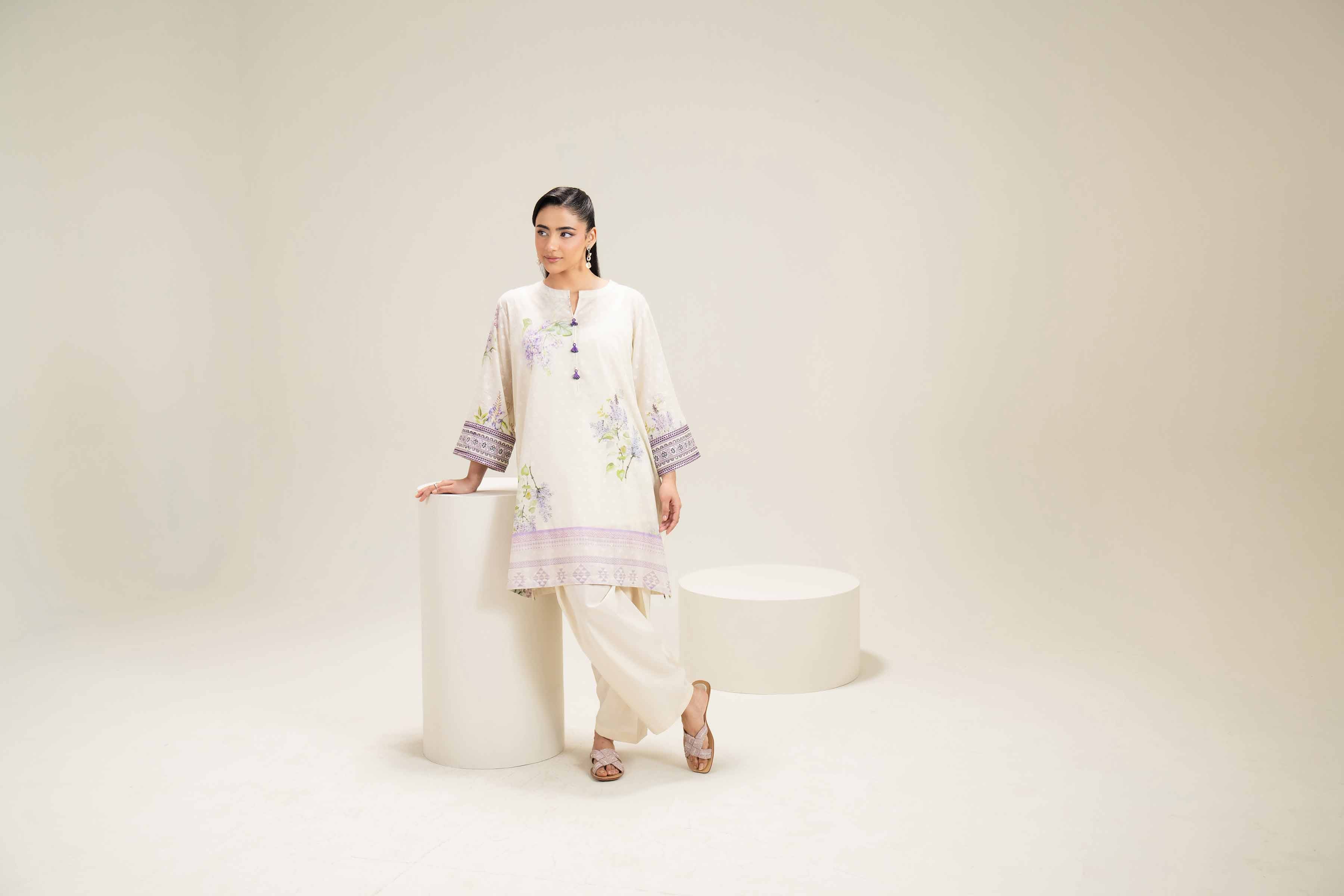 2 Piece - Printed Embroidered Suit - PE25-254