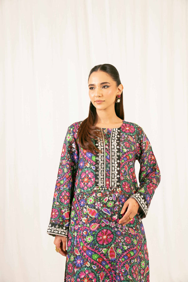 2 Piece - Printed Embroidered Suit - PFE25-28