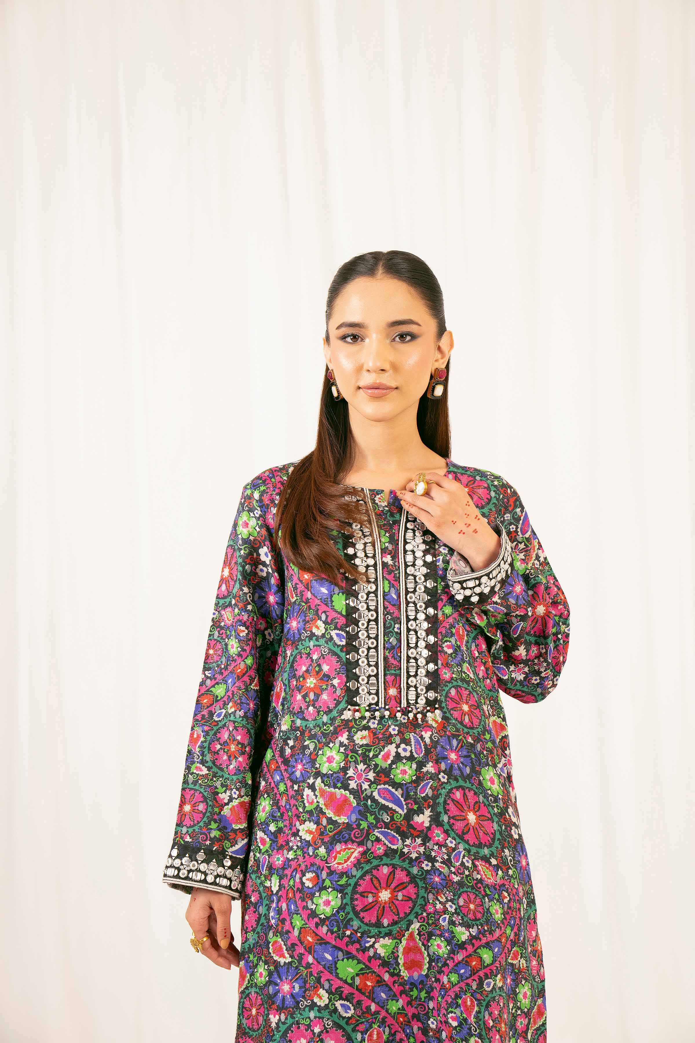 2 Piece - Printed Embroidered Suit - PFE25-28
