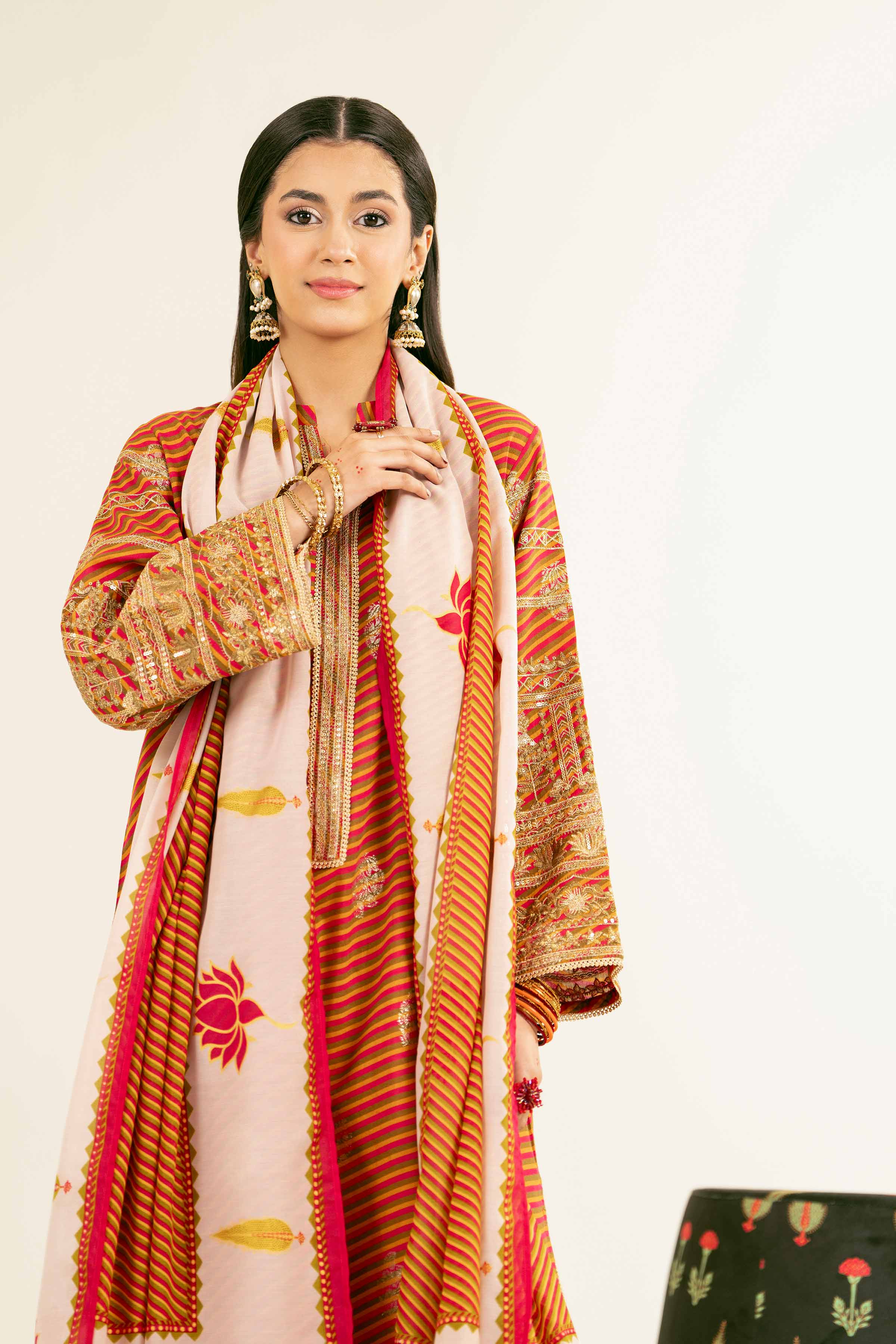 3 Piece - Printed Embroidered Suit - PE25-284