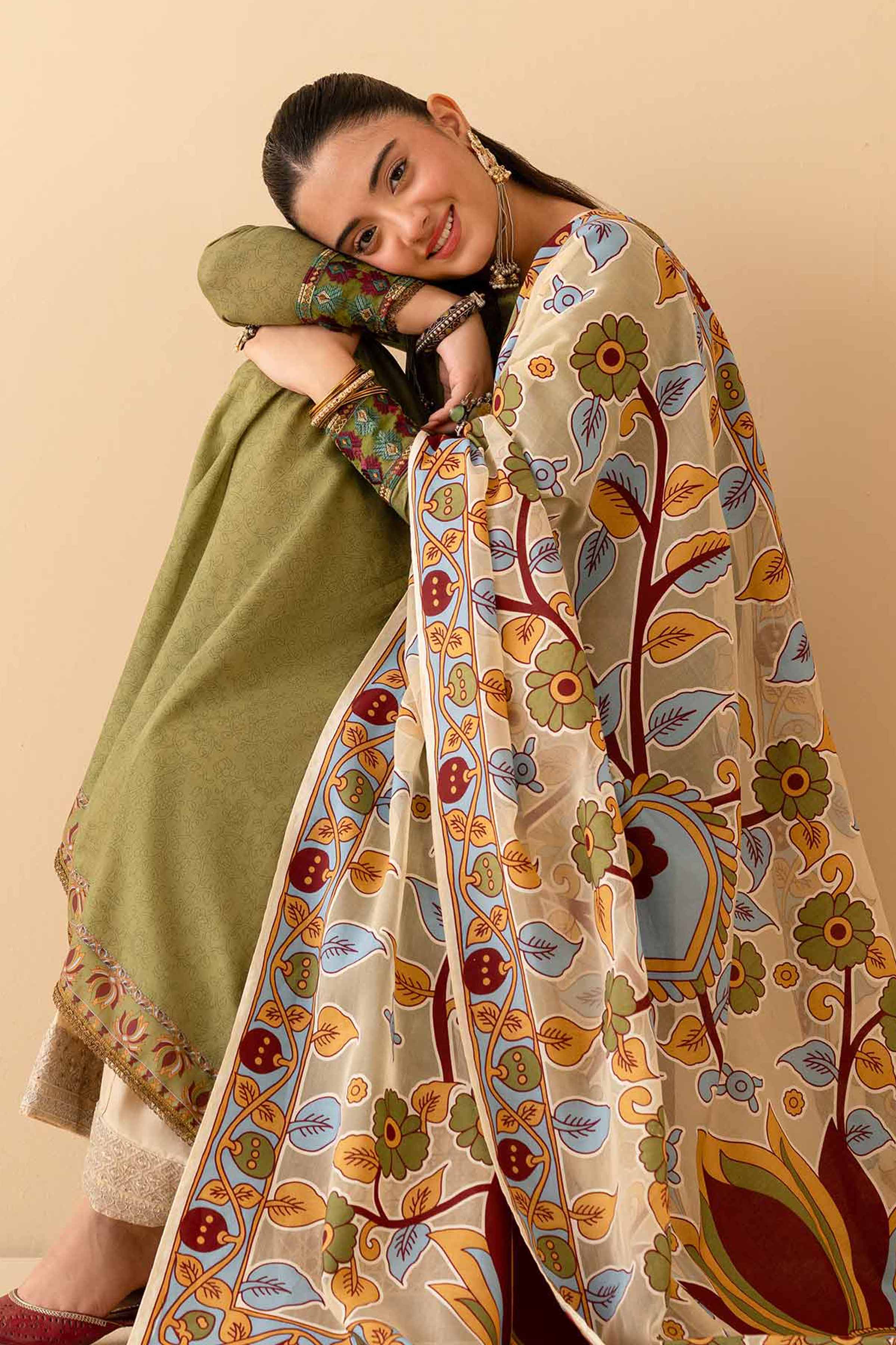 2 Piece - Printed Embroidered Suit - PE25-314