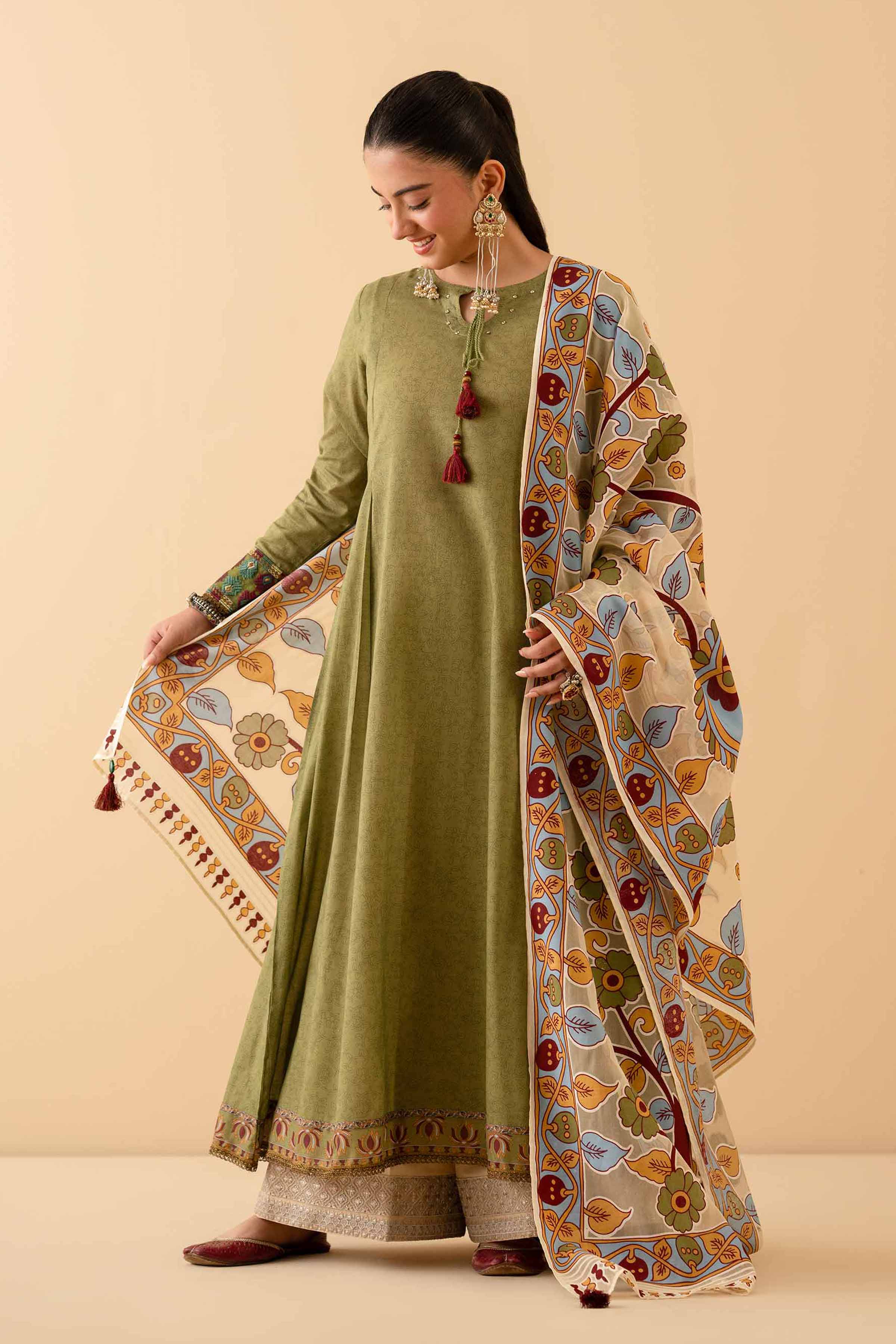 2 Piece - Printed Embroidered Suit - PE25-314