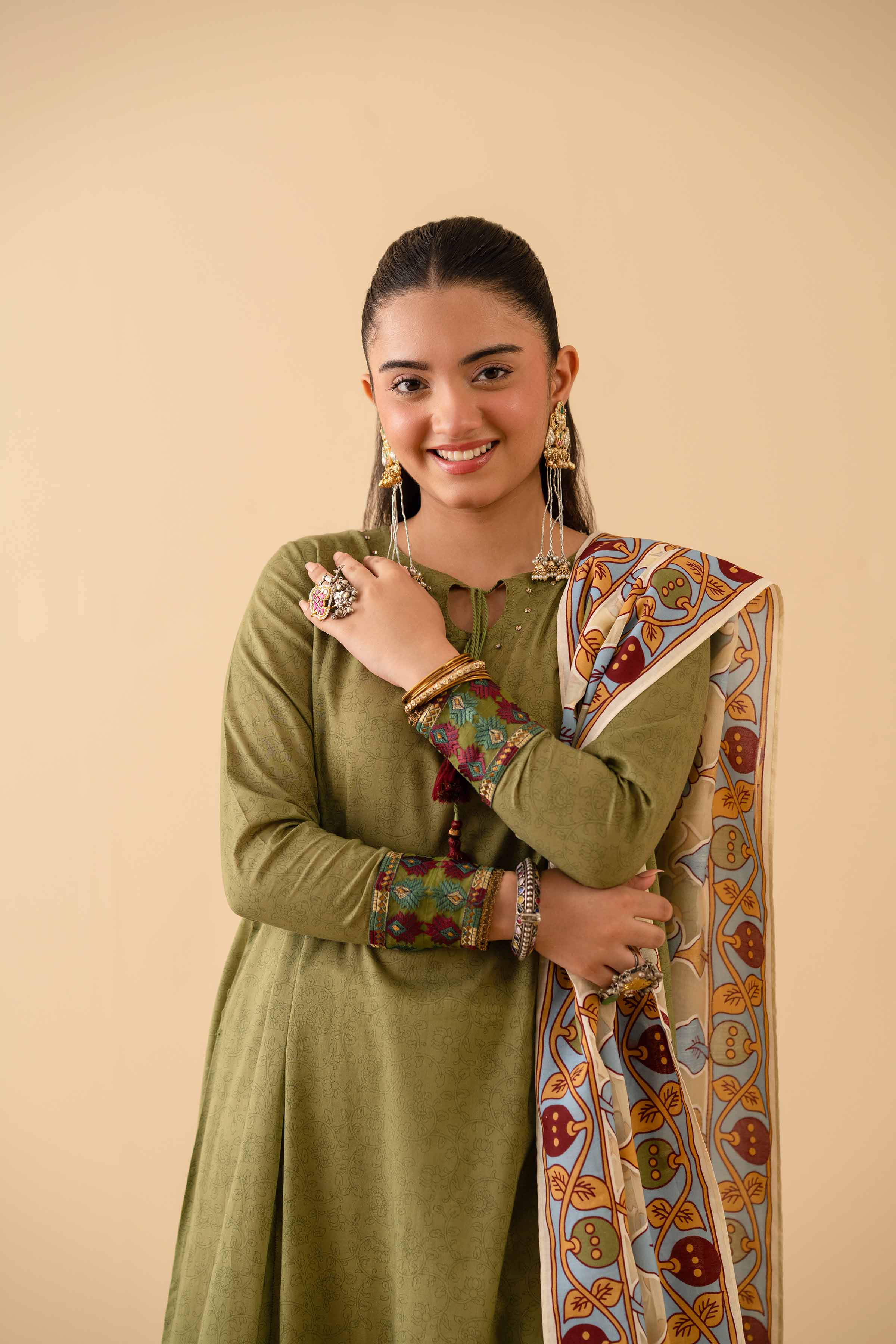 2 Piece - Printed Embroidered Suit - PE25-314