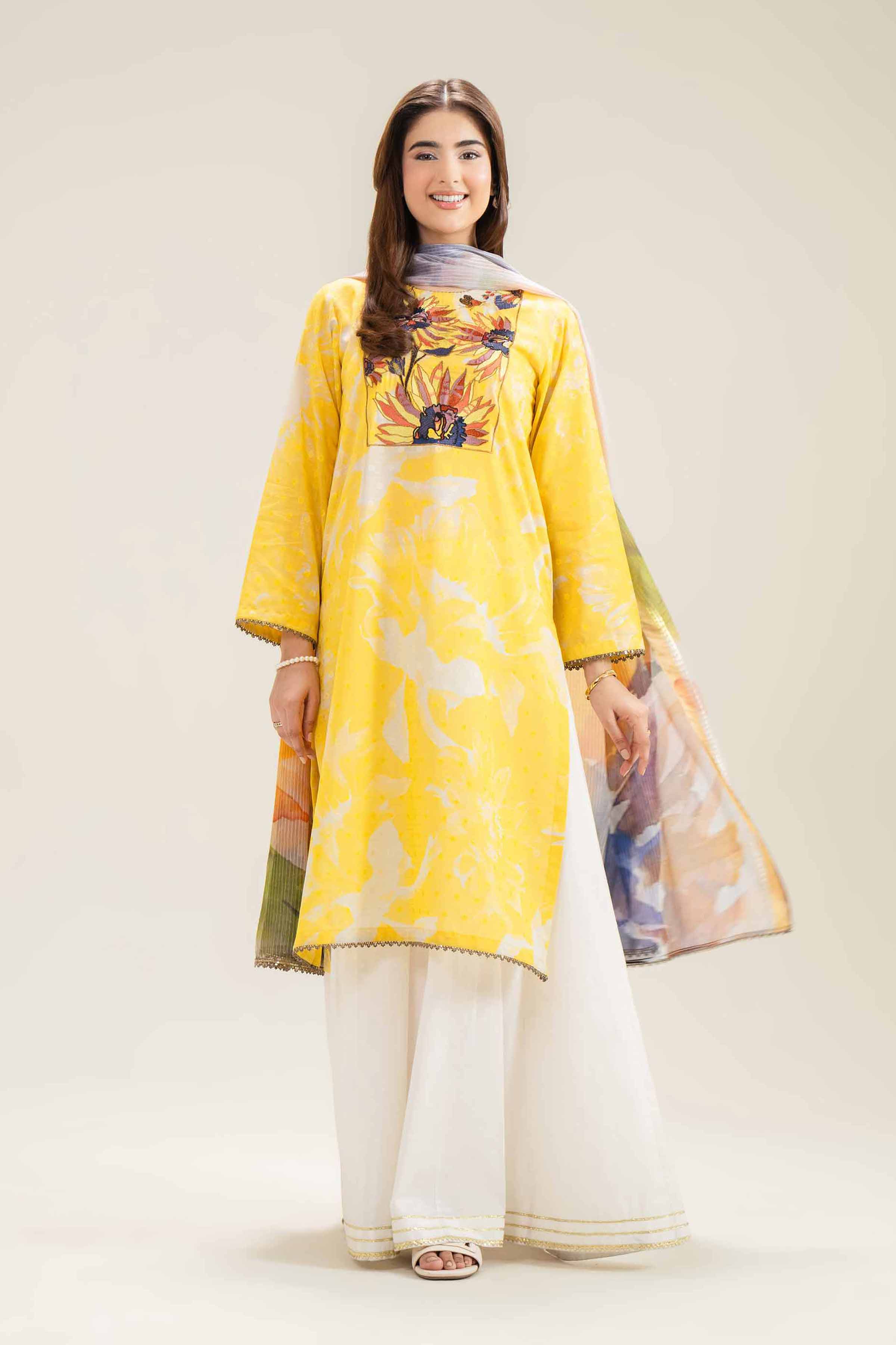 2 Piece - Printed Embroidered Suit - PE25-336