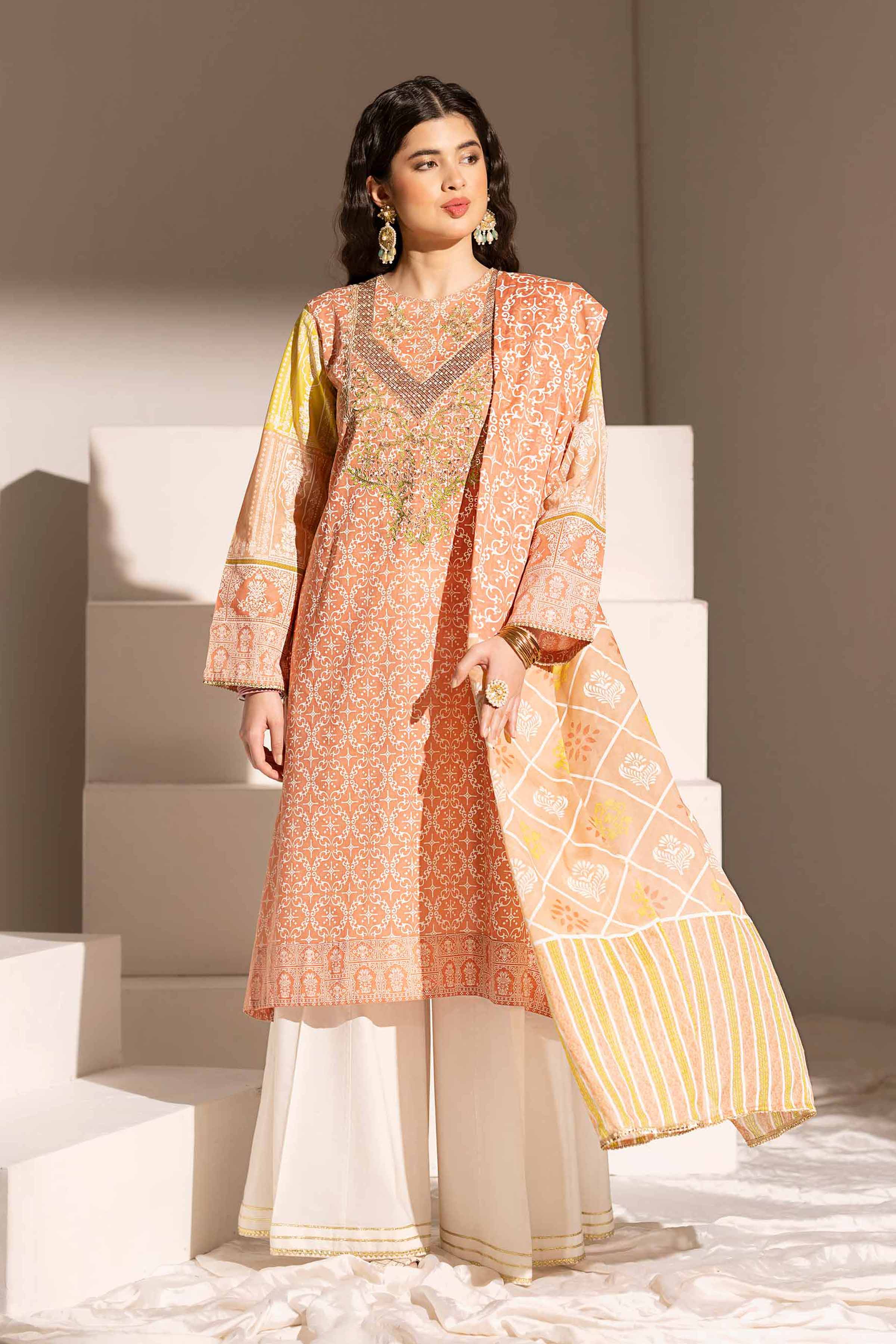 2 Piece - Printed Embroidered Suit - PE25-357