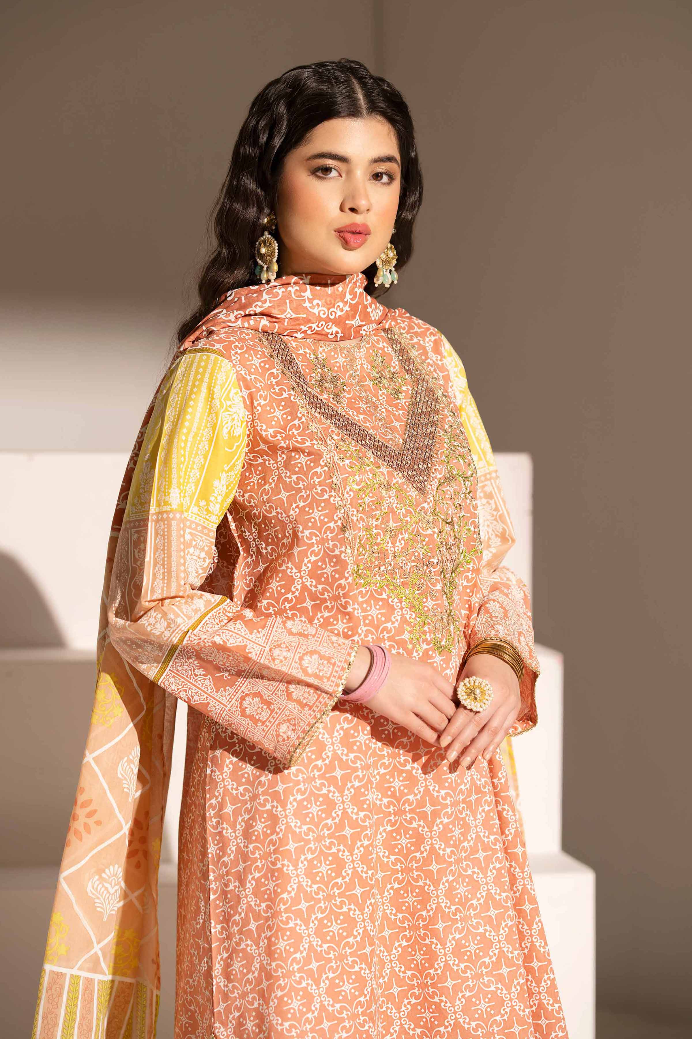 2 Piece - Printed Embroidered Suit - PE25-357