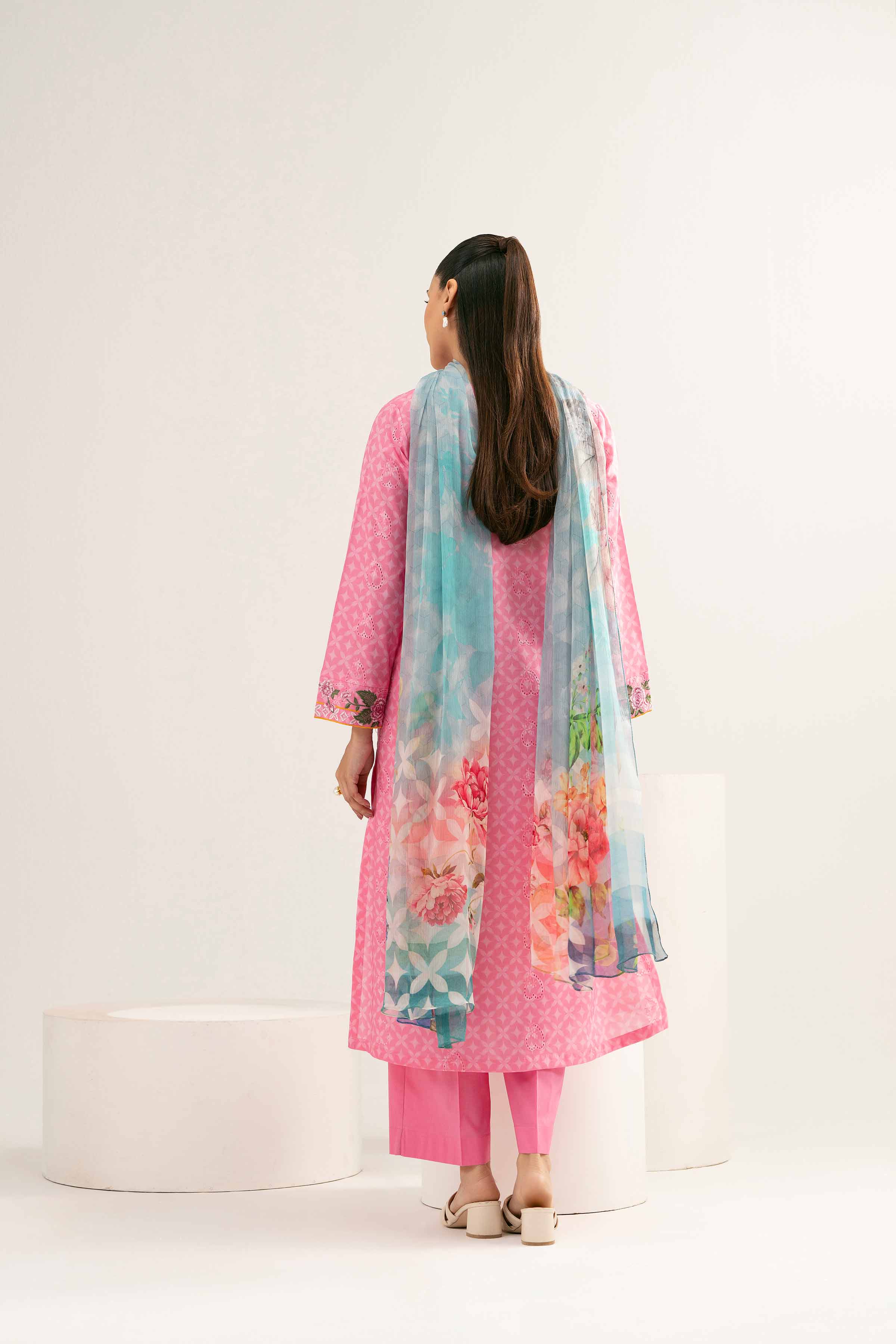 3 Piece - Printed Embroidered Suit - PE25-372