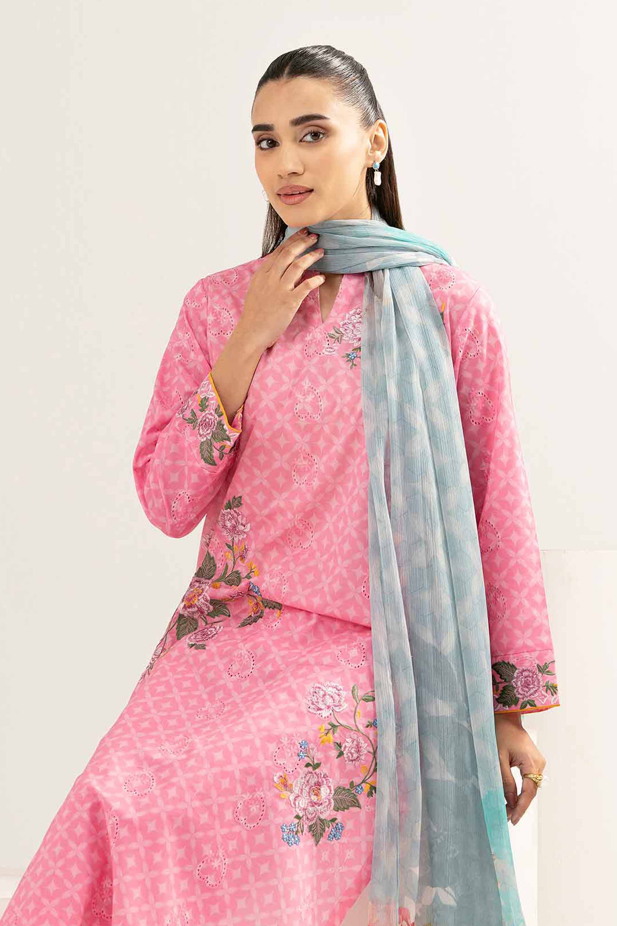 3 Piece - Printed Embroidered Suit - PE25-372