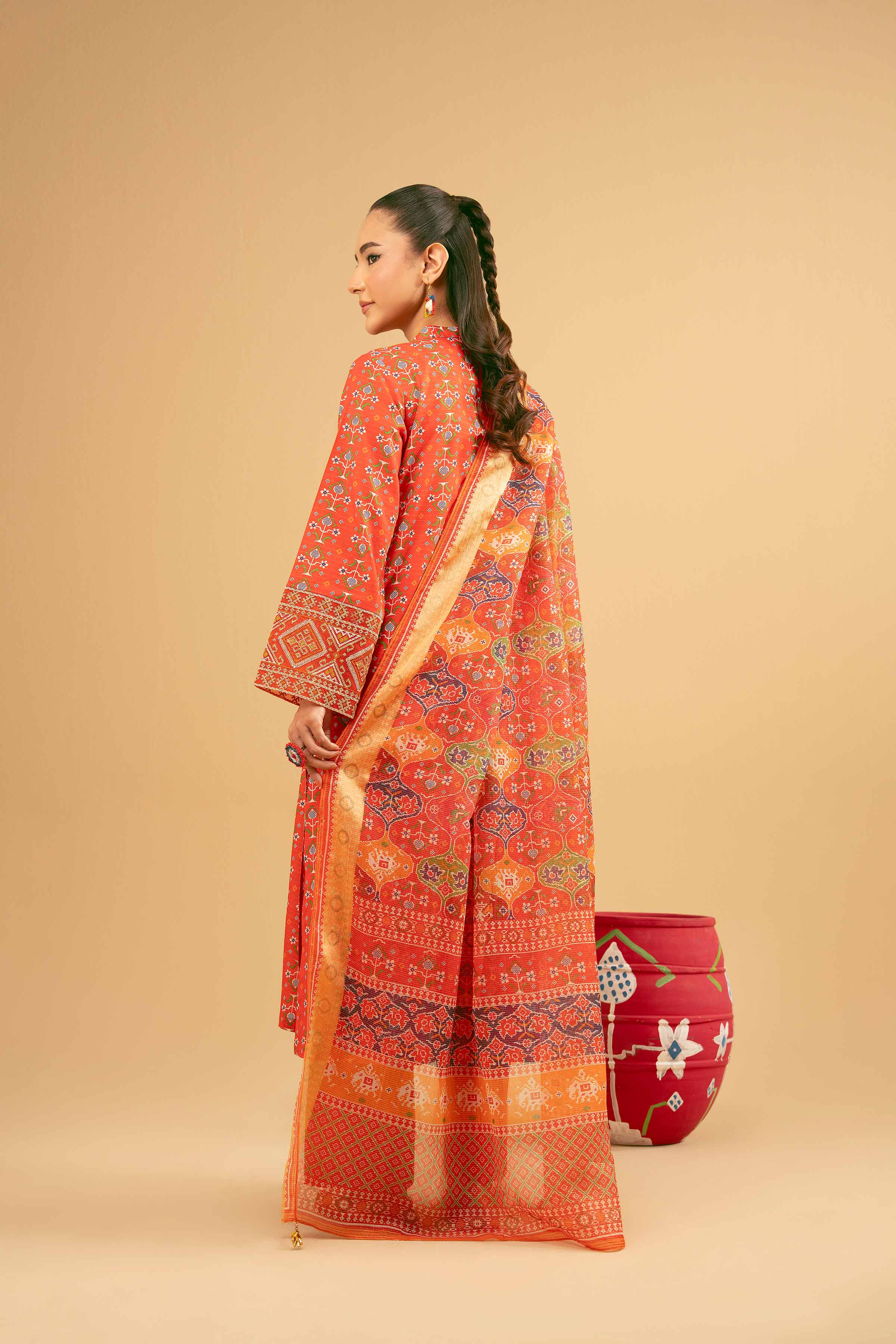 3 Piece - Printed Embroidered Suit - PE25-375