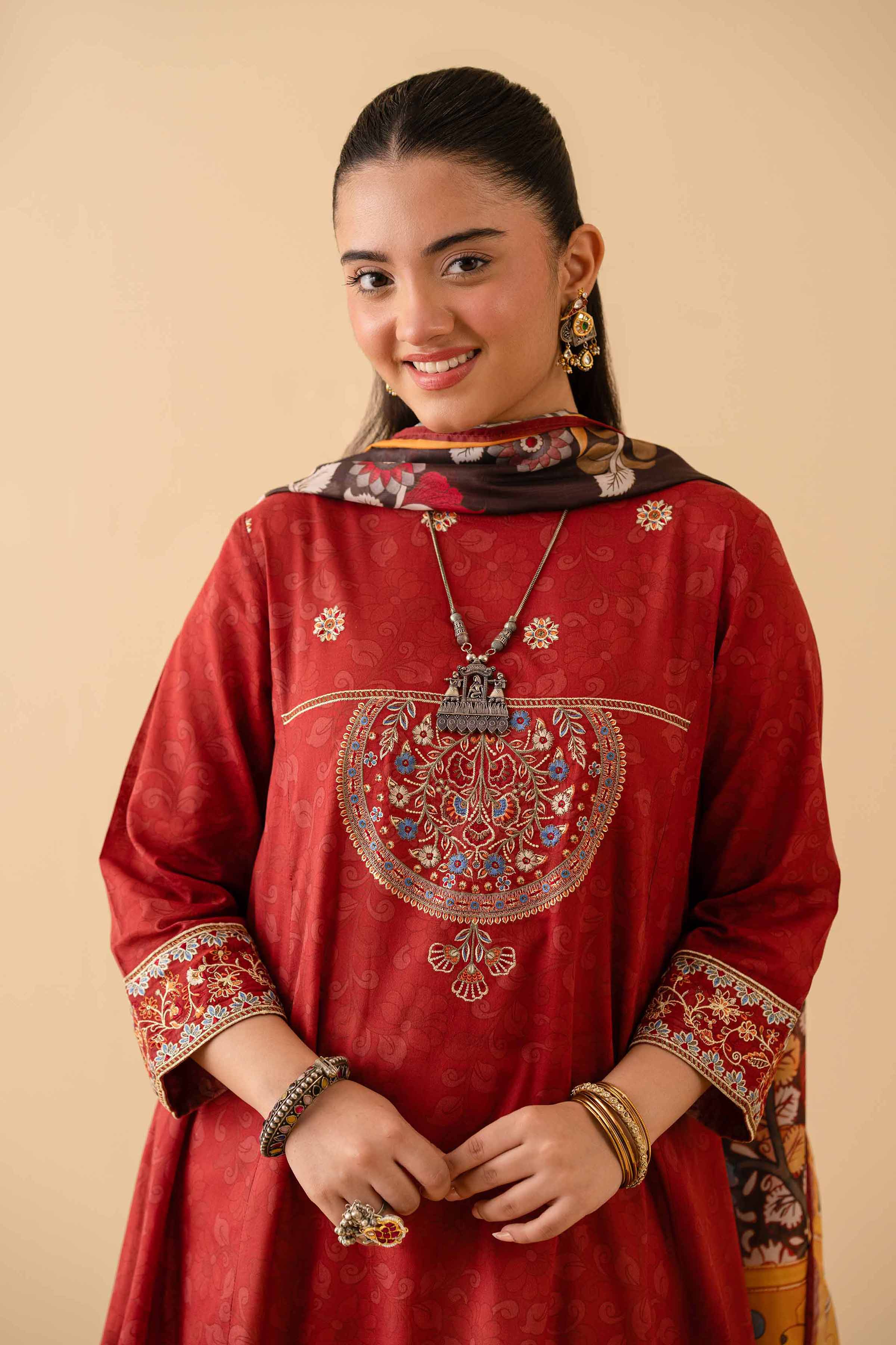 2 Piece - Printed Embroidered Suit - PE25-390