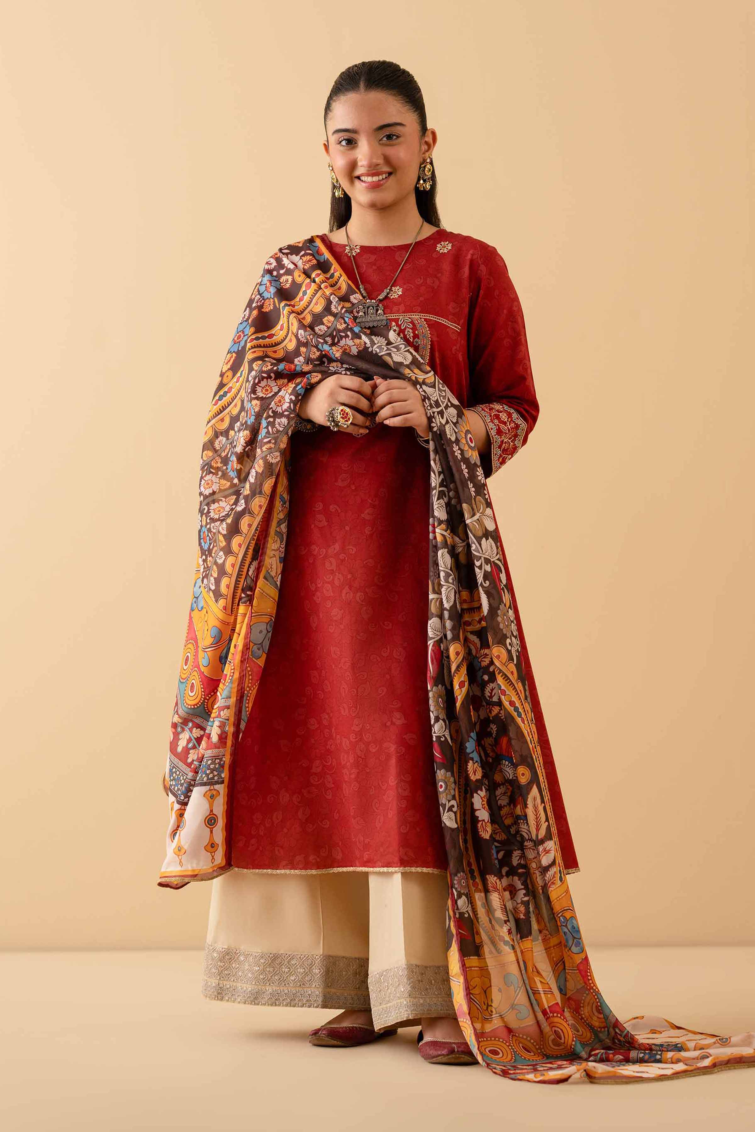 2 Piece - Printed Embroidered Suit - PE25-390