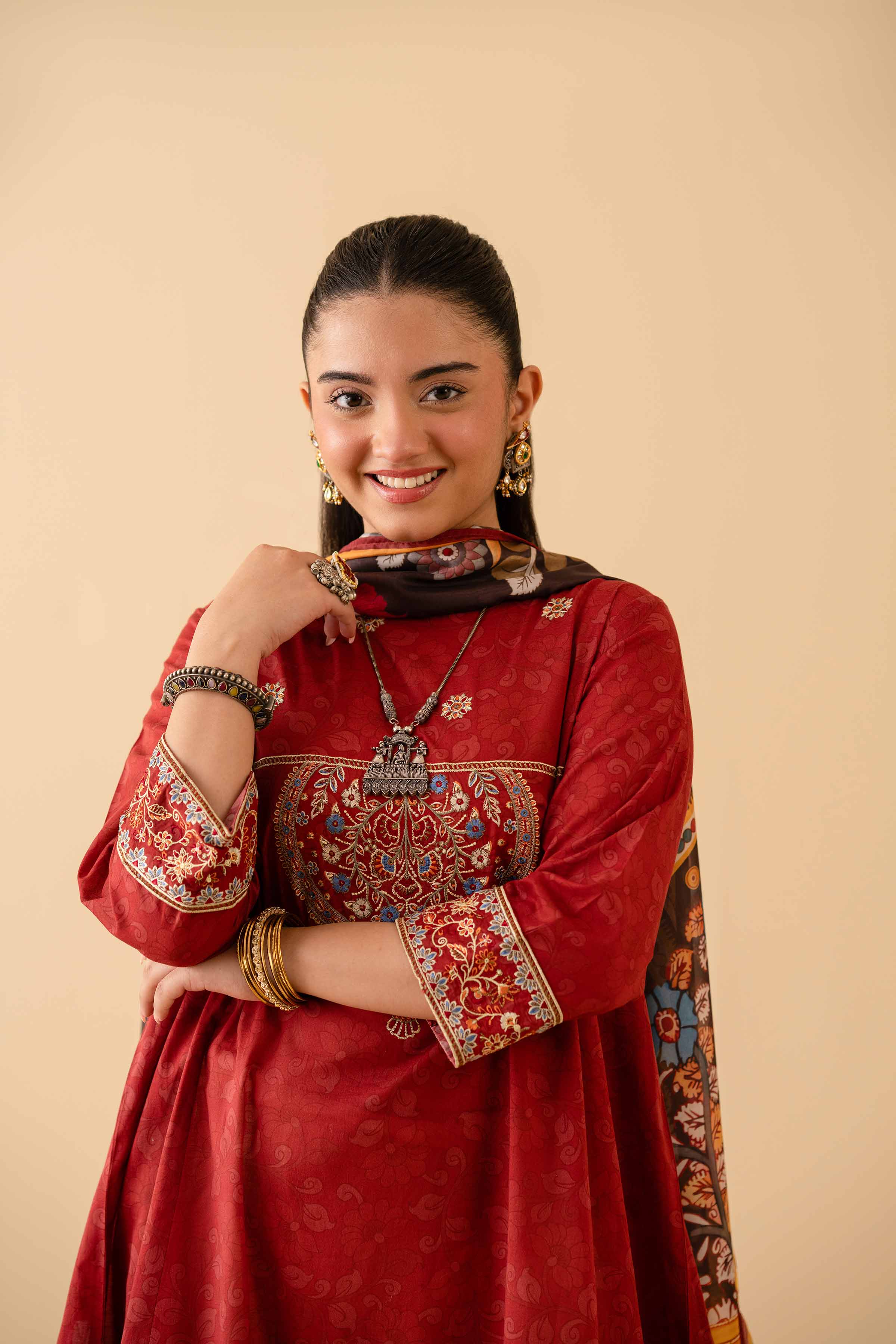 2 Piece - Printed Embroidered Suit - PE25-390