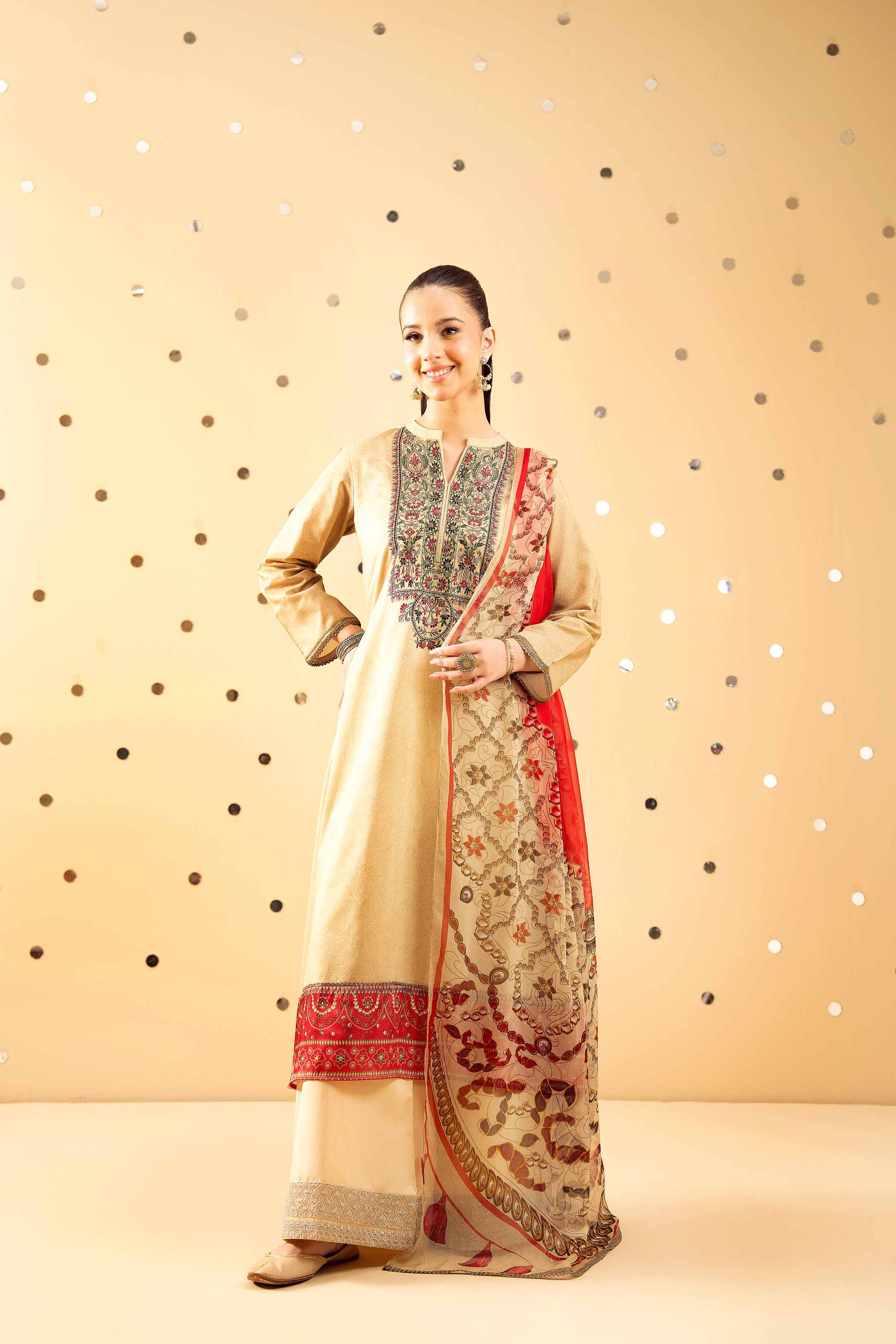 2 Piece - Printed Embroidered Suit - PE25-391