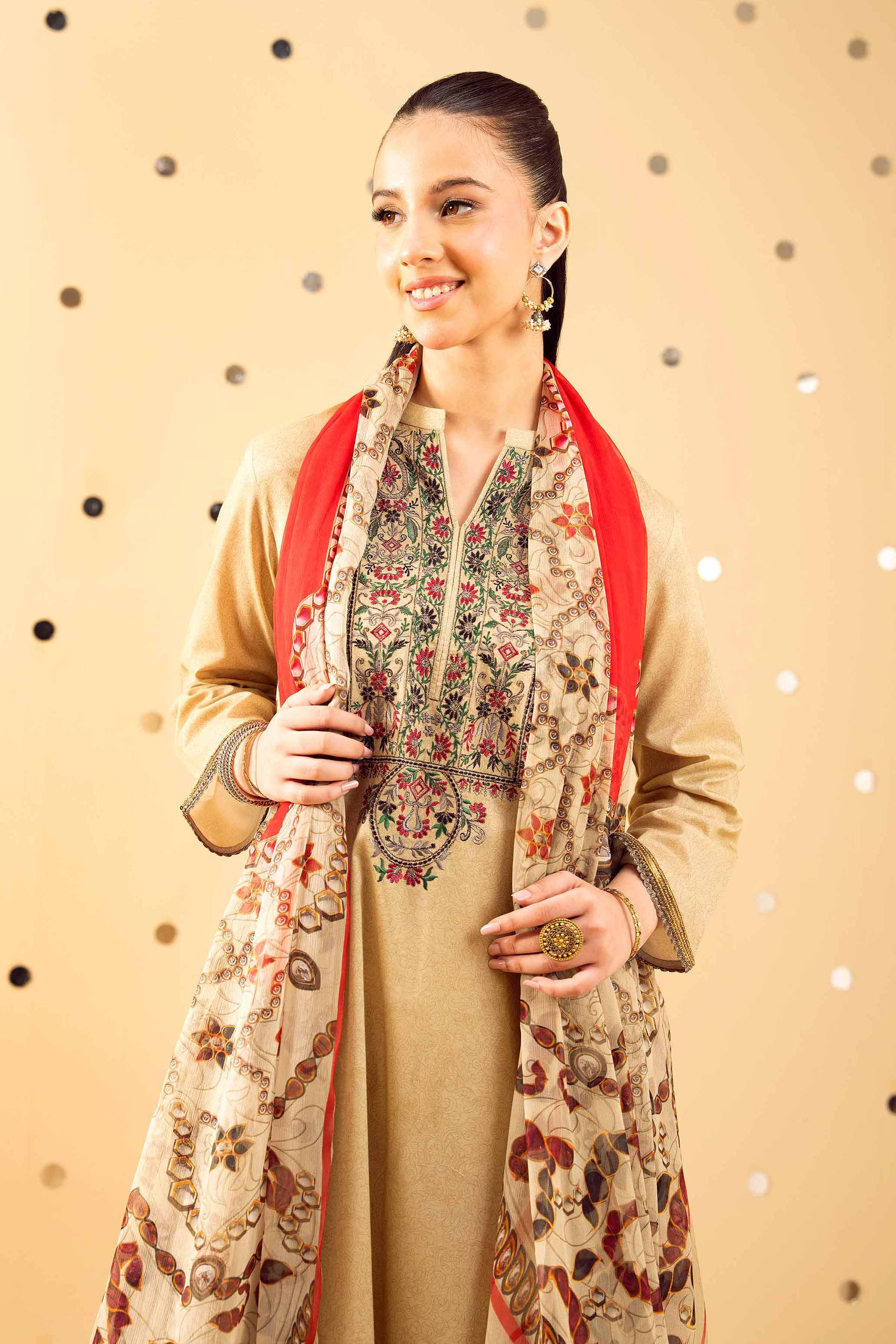 2 Piece - Printed Embroidered Suit - PE25-391