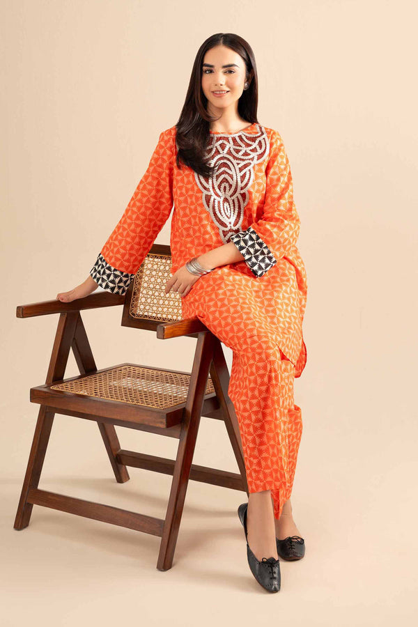 2 Piece - Printed Embroidered Suit - PE25-394
