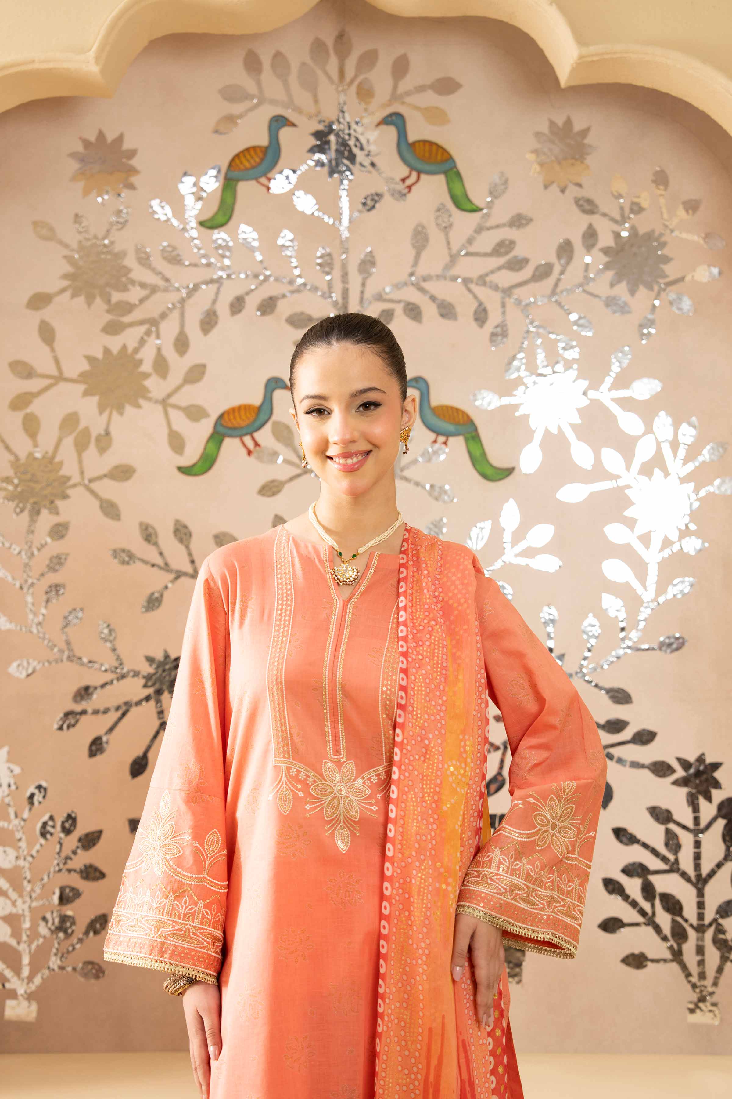 3 Piece - Printed Embroidered Suit - PE25-418