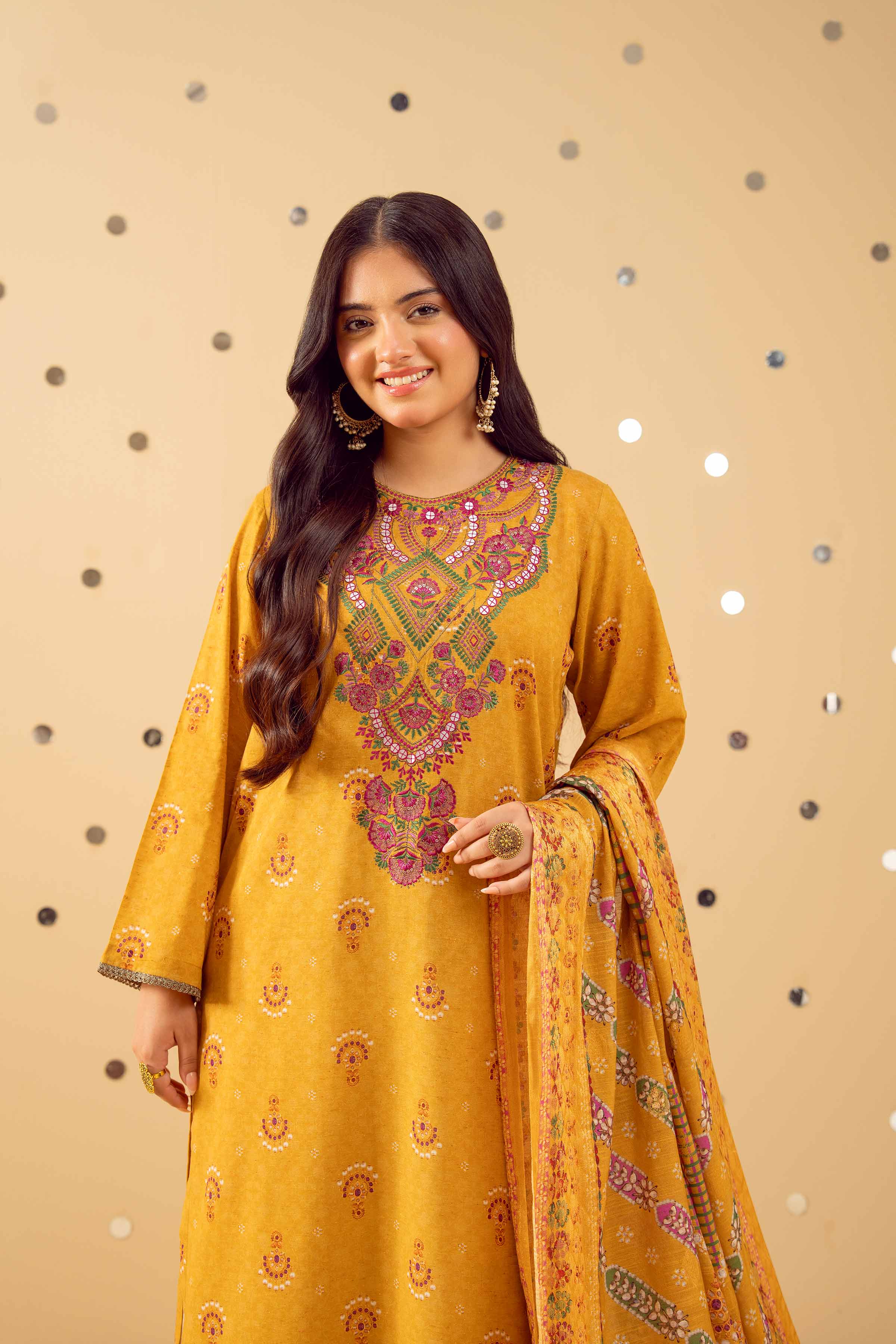 2 Piece - Printed Embroidered Suit - PE25-428