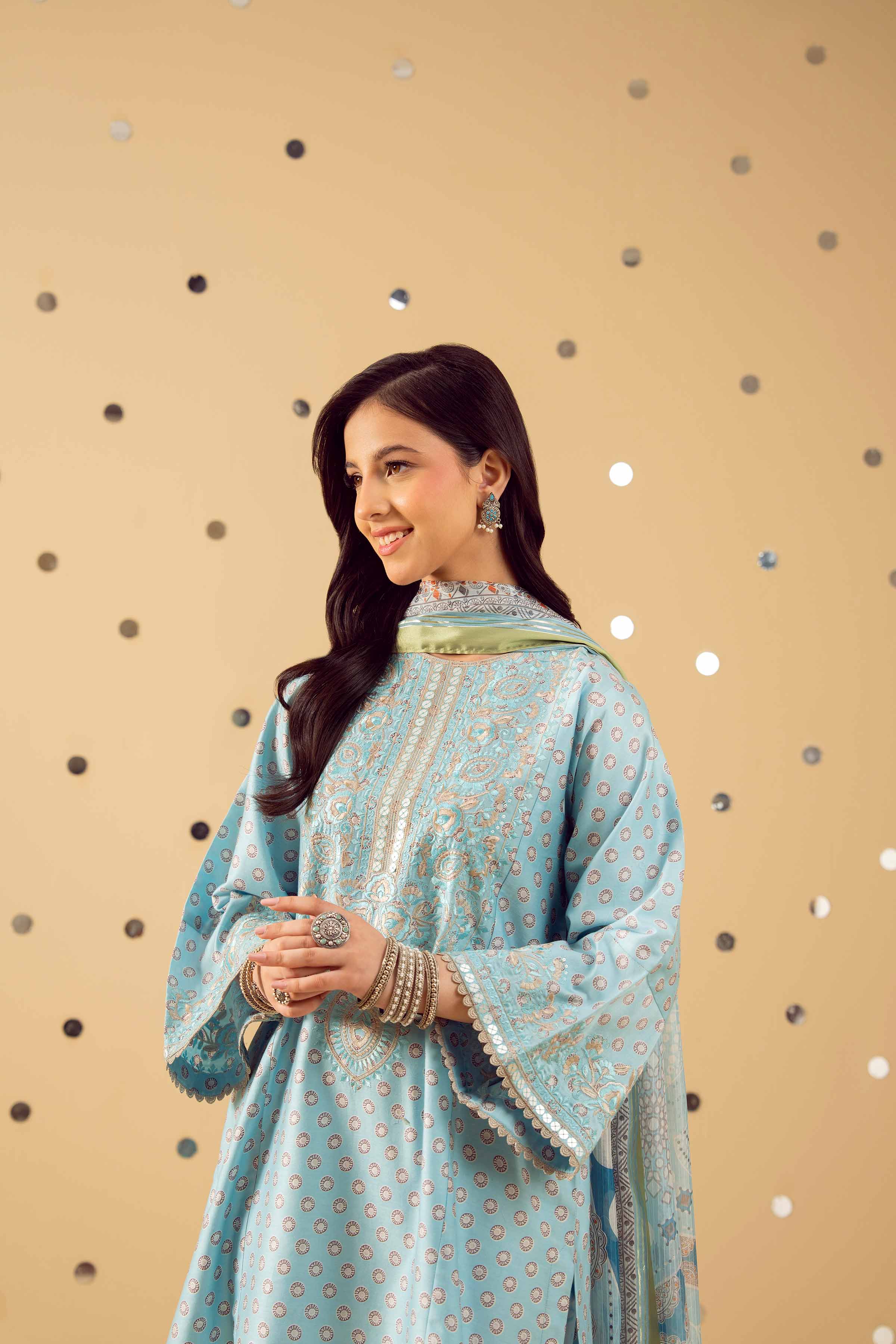 3 Piece - Printed Embroidered Suit - PE25-429