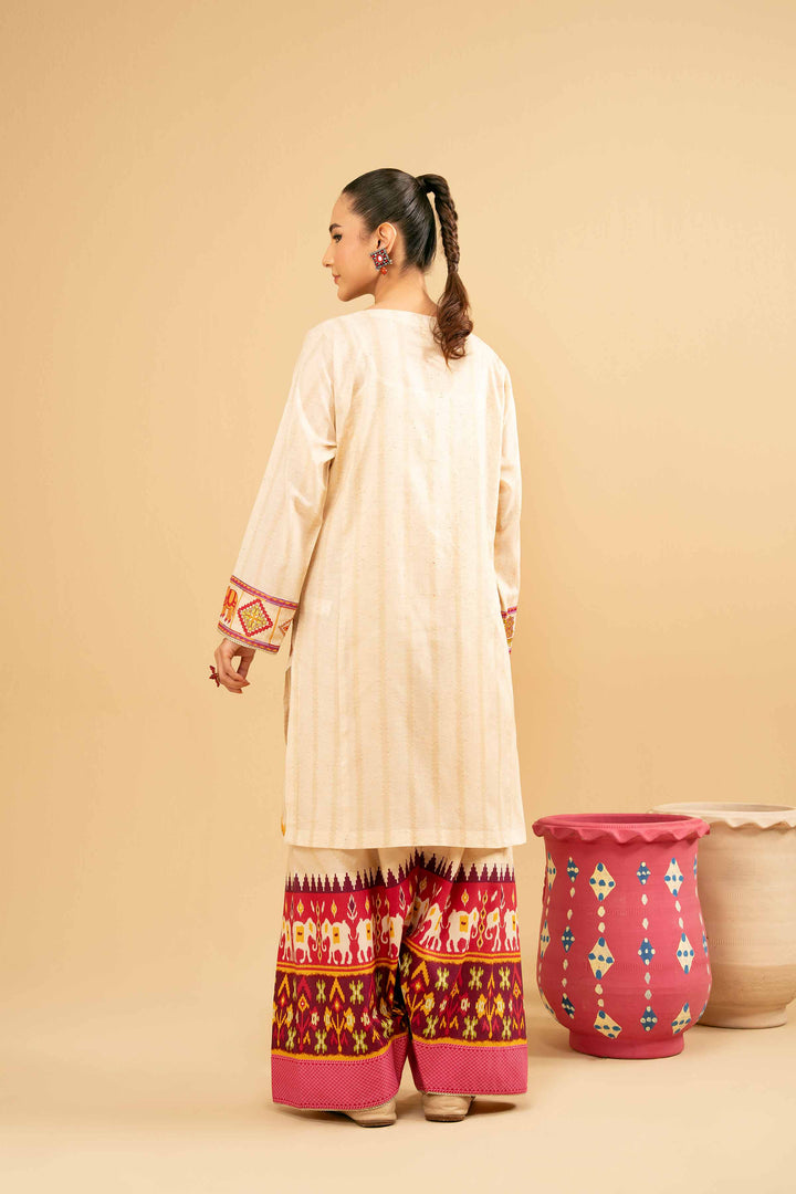 NISHATUAE - White Embroidered Yarn Dyed 2-piece Ready to wear Dress