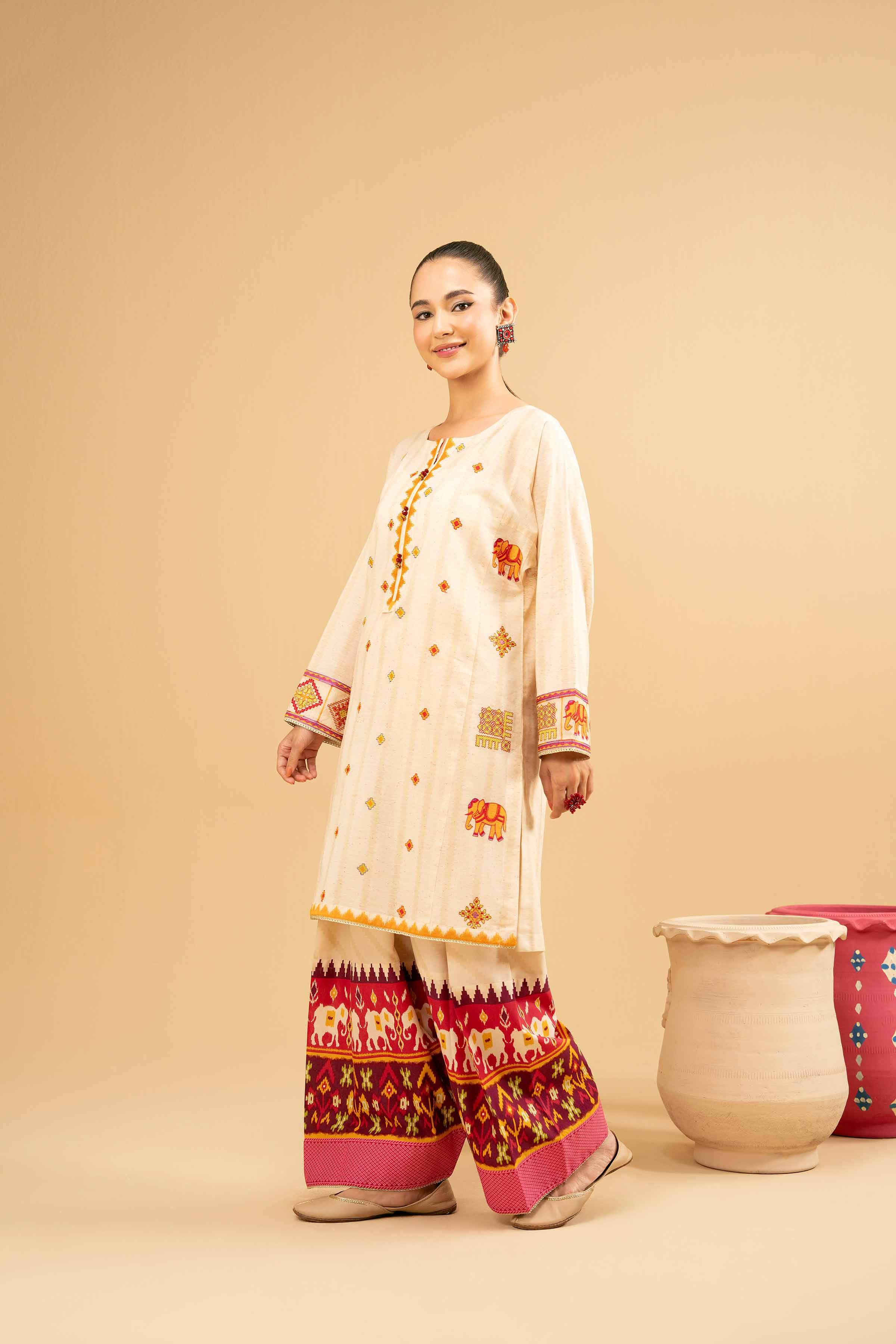 NISHATUAE - White Embroidered Yarn Dyed 2-piece Ready to wear Dress