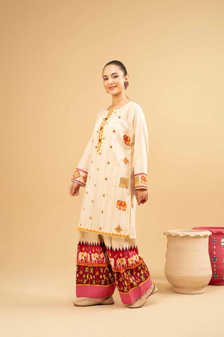 NISHATUAE - White Embroidered Yarn Dyed 2-piece Ready to wear Dress