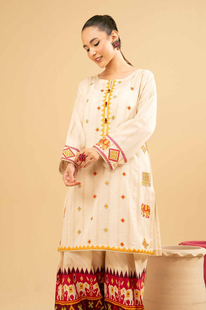 NISHATUAE - White Embroidered Yarn Dyed 2-piece Ready to wear Dress