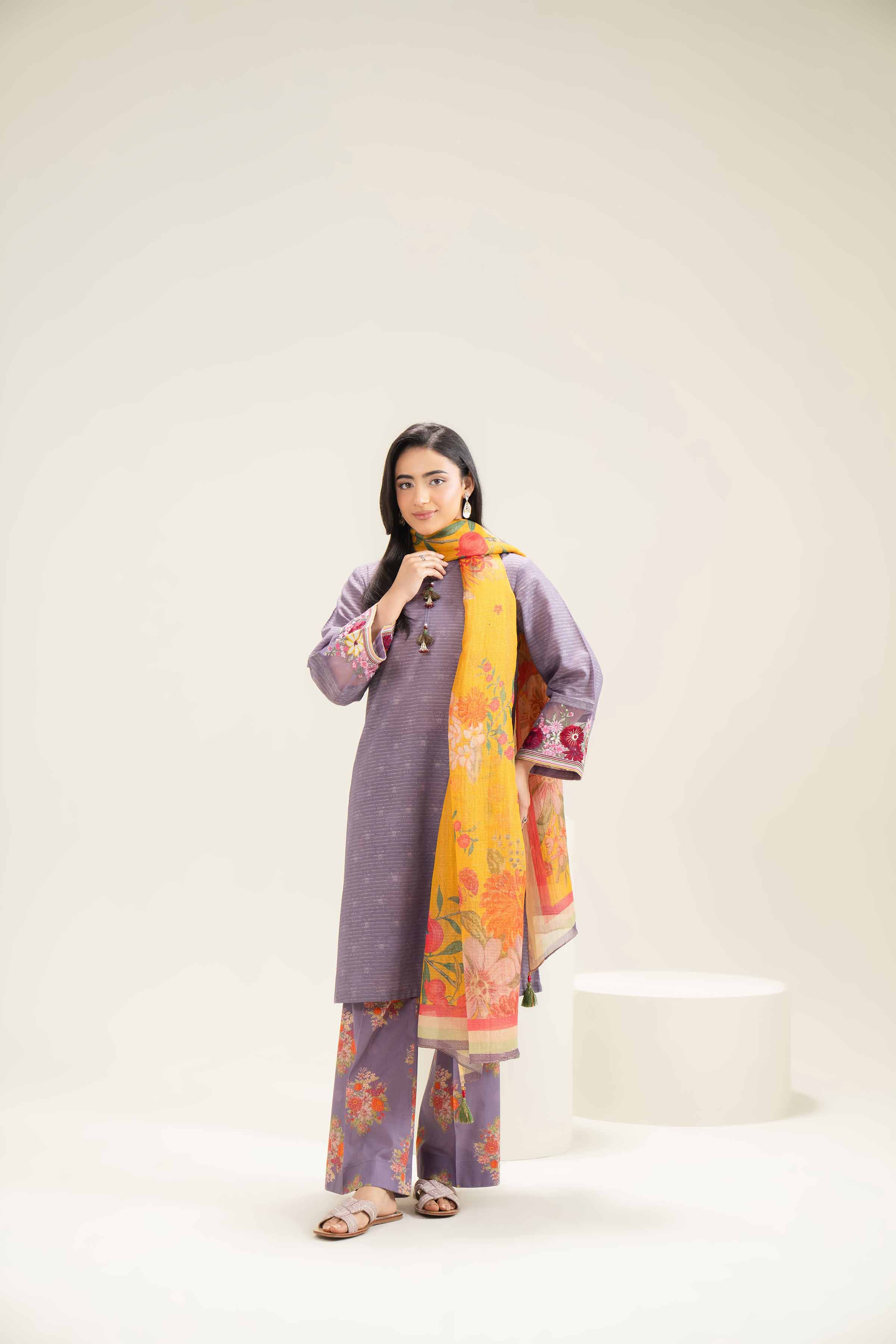 3 Piece - Printed Embroidered Suit - PE25-473