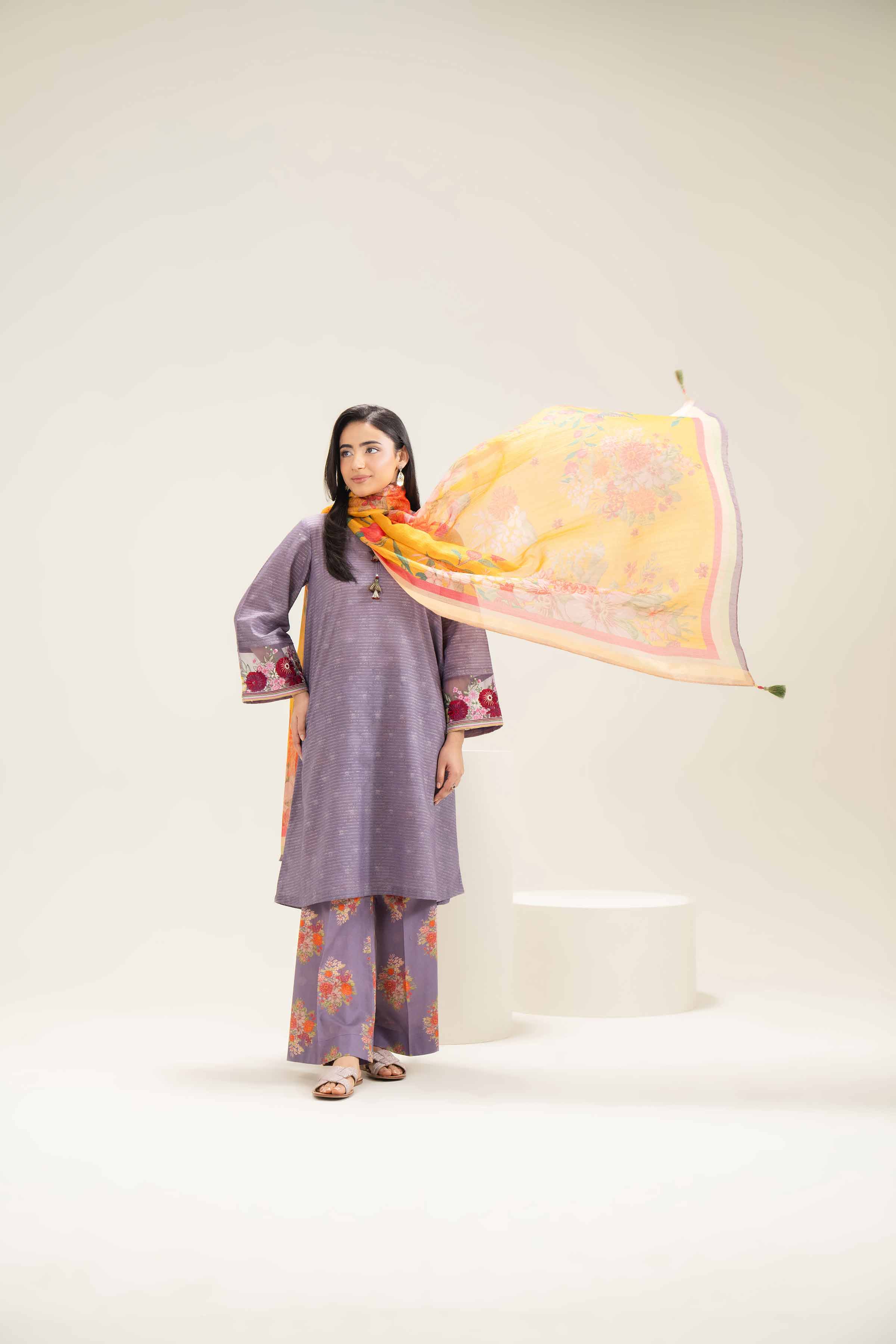 3 Piece - Printed Embroidered Suit - PE25-473