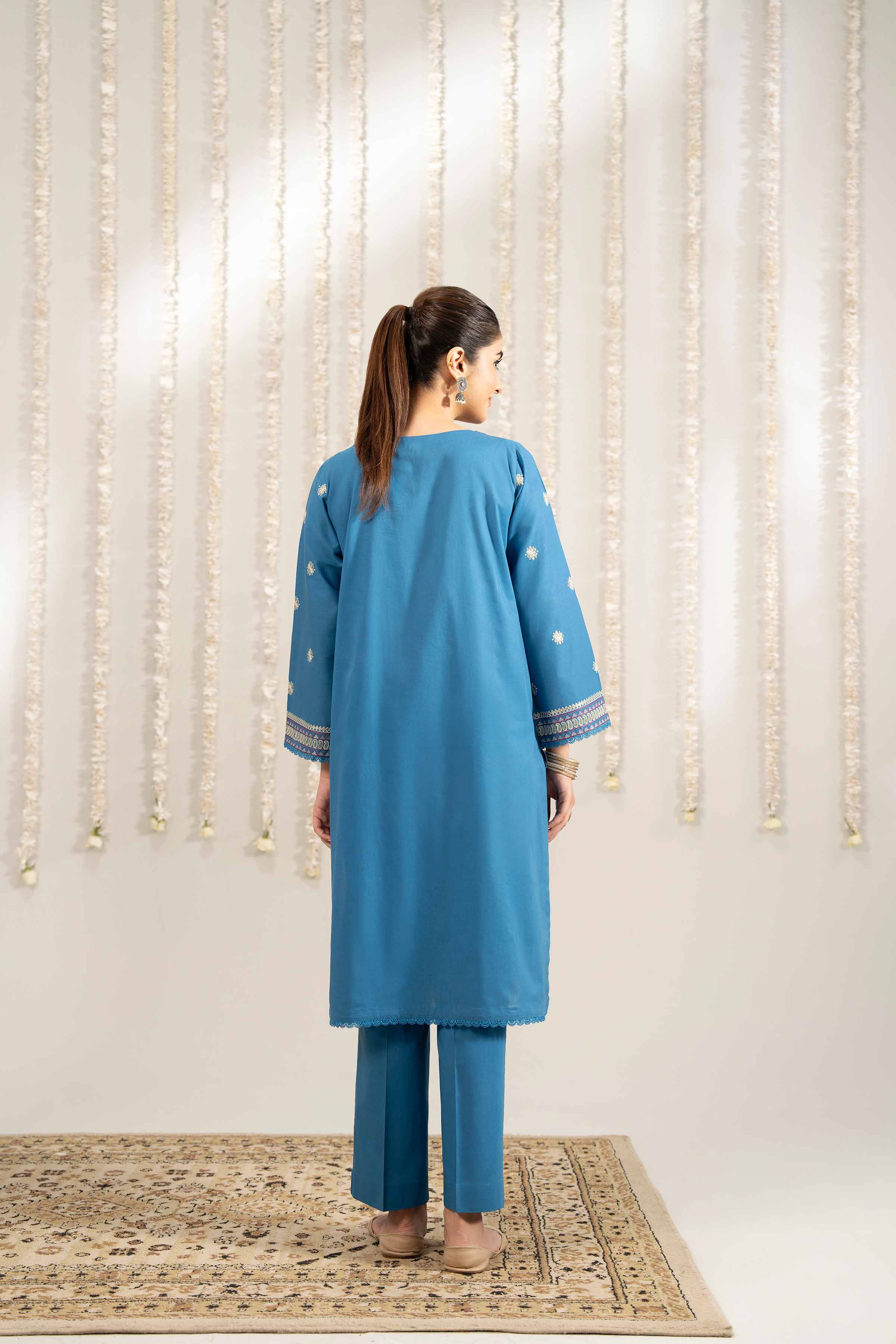 NISHATUAE - Blue Embroidered Cambric 3-piece Ready to wear Suit