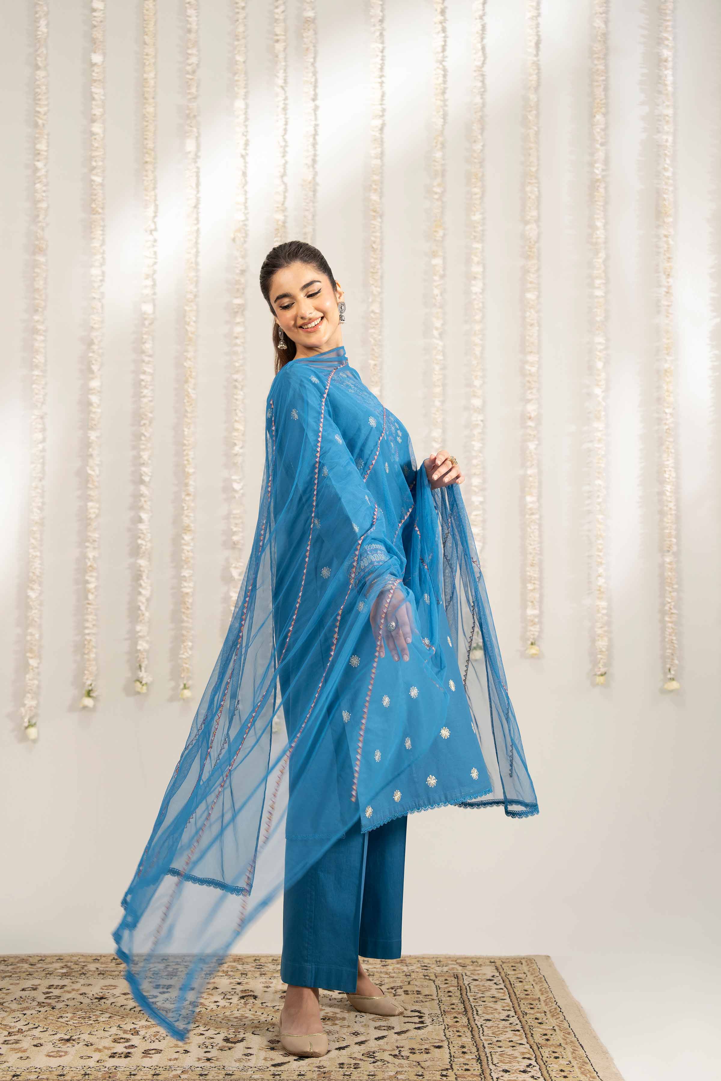 NISHATUAE - Blue Embroidered Cambric 3-piece Ready to wear Suit