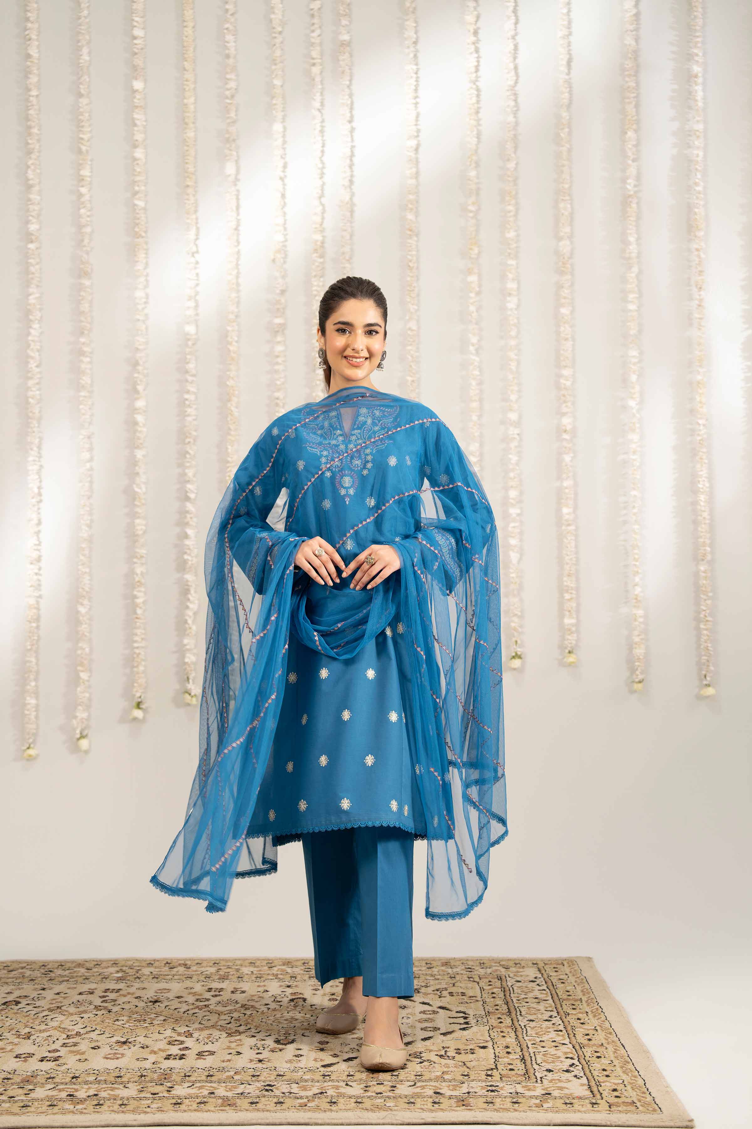 NISHATUAE - Blue Embroidered Cambric 3-piece Ready to wear Suit