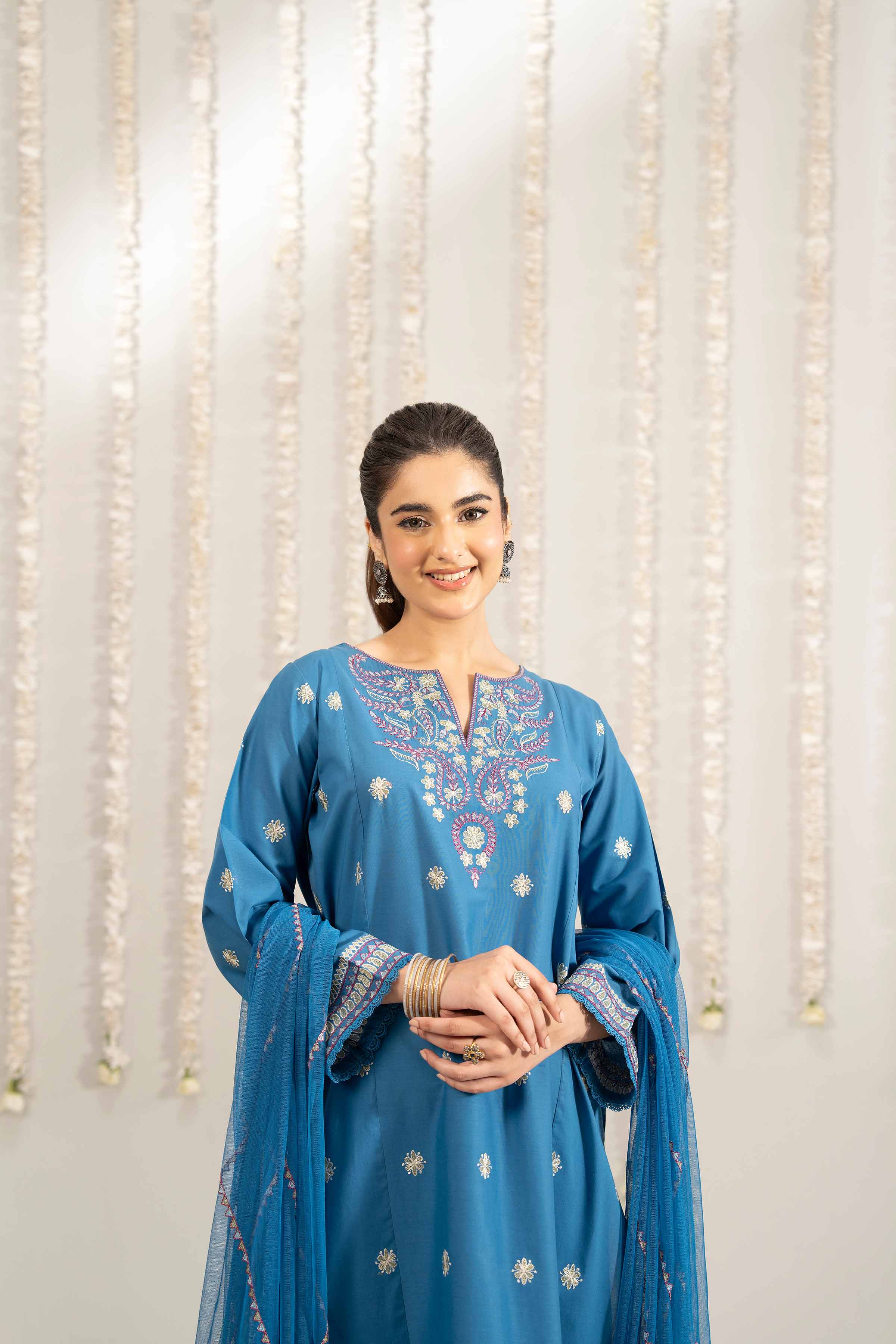 NISHATUAE - Blue Embroidered Cambric 3-piece Ready to wear Suit