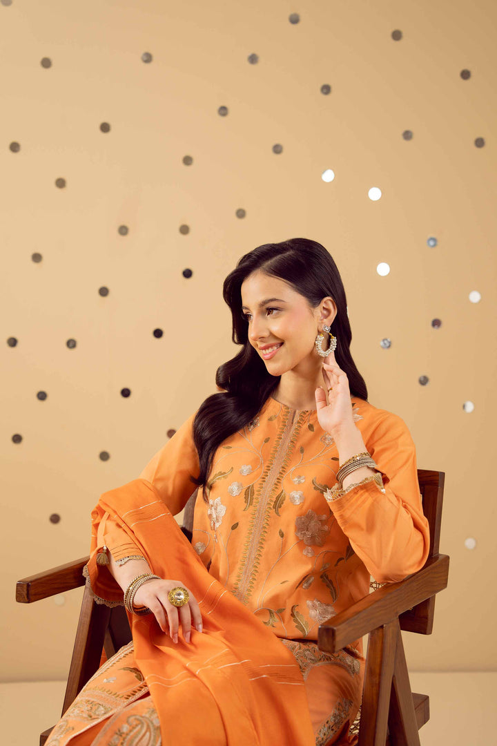 NISHATUAE - Orange Embroidered Cambric 3-piece Ready to wear Suit