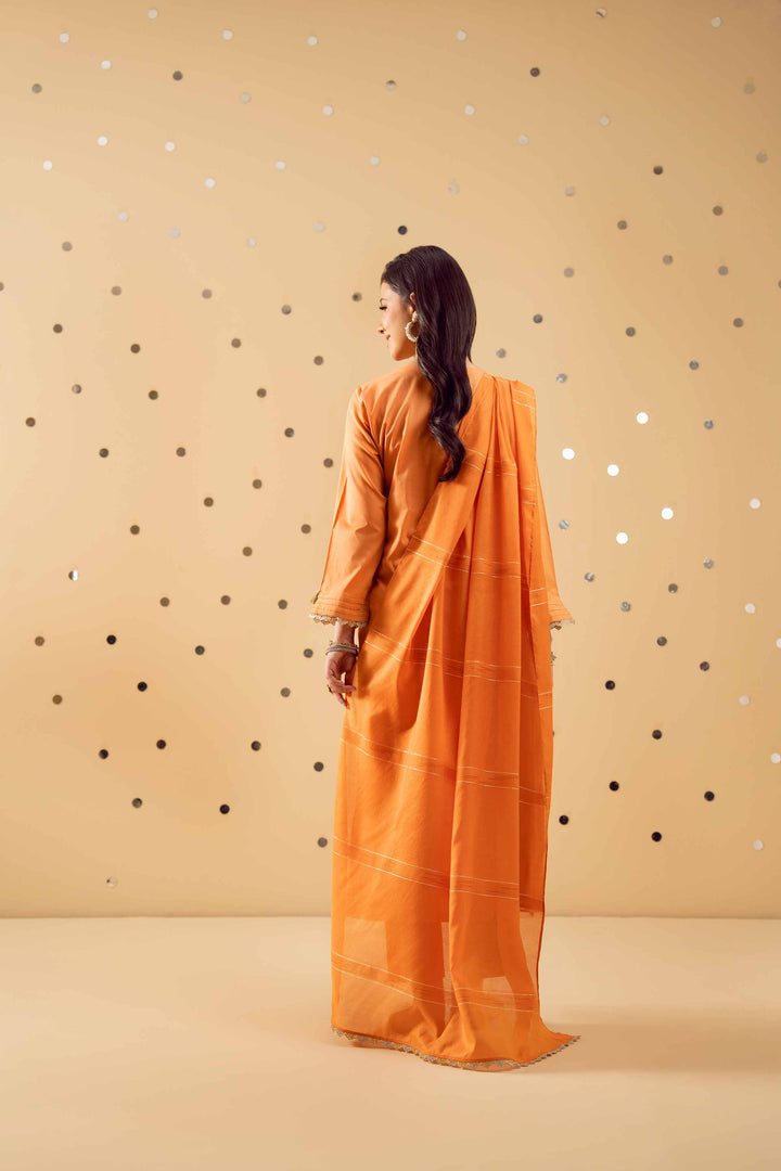 NISHATUAE - Orange Embroidered Cambric 3-piece Ready to wear Suit