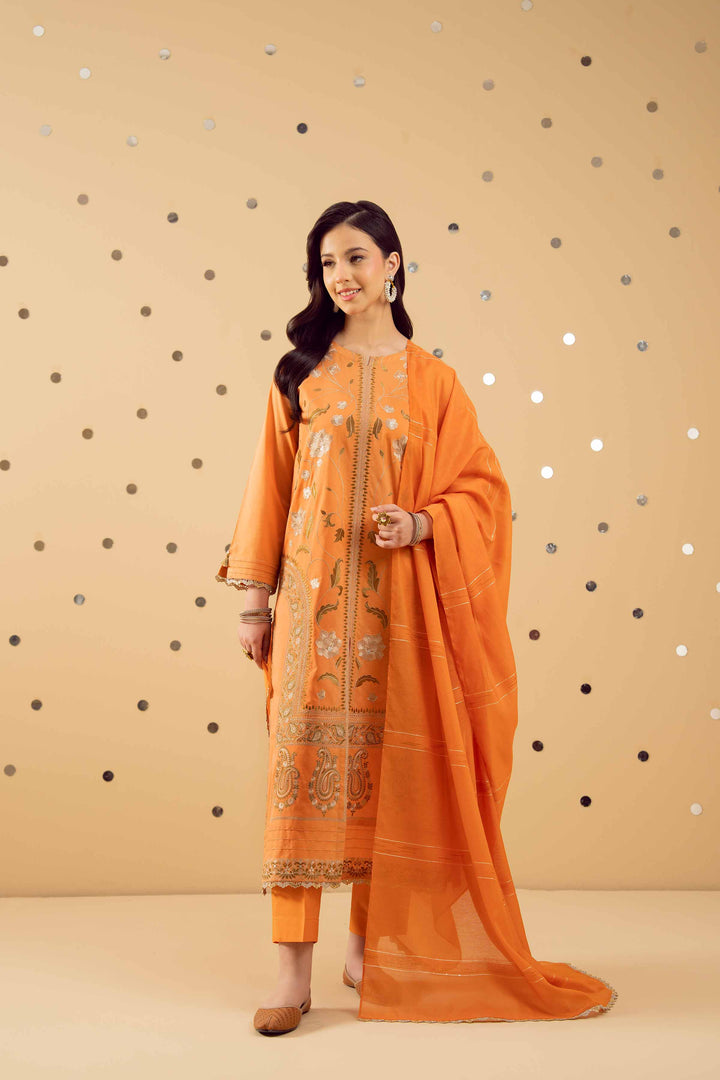 NISHATUAE - Orange Embroidered Cambric 3-piece Ready to wear Suit