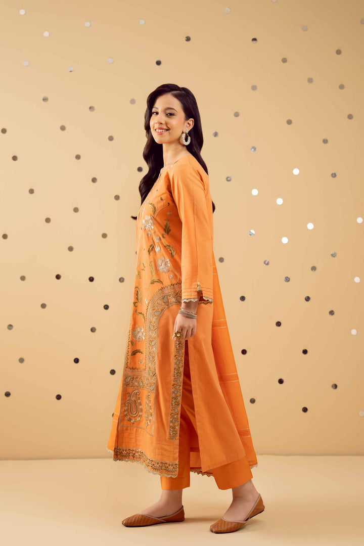 NISHATUAE - Orange Embroidered Cambric 3-piece Ready to wear Suit