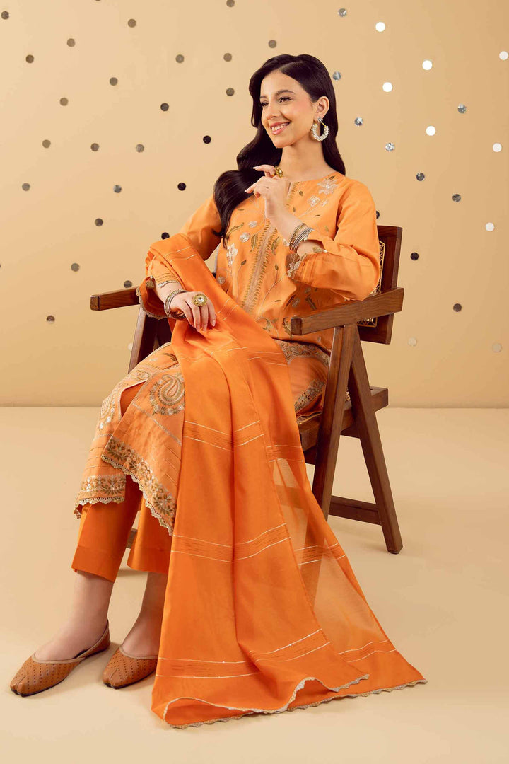 NISHATUAE - Orange Embroidered Cambric 3-piece Ready to wear Suit