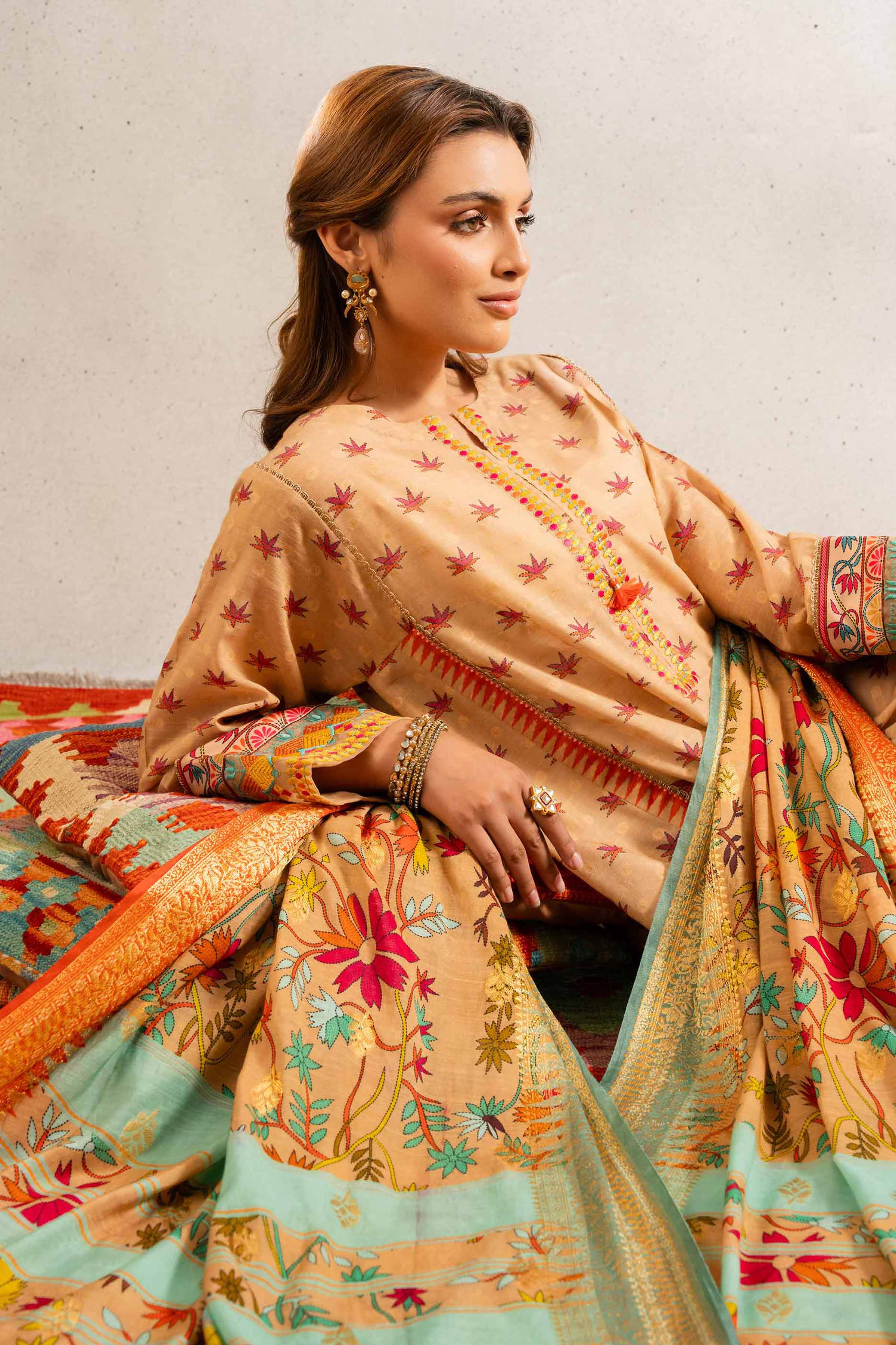 2 Piece - Printed Embroidered Suit - PE25-84