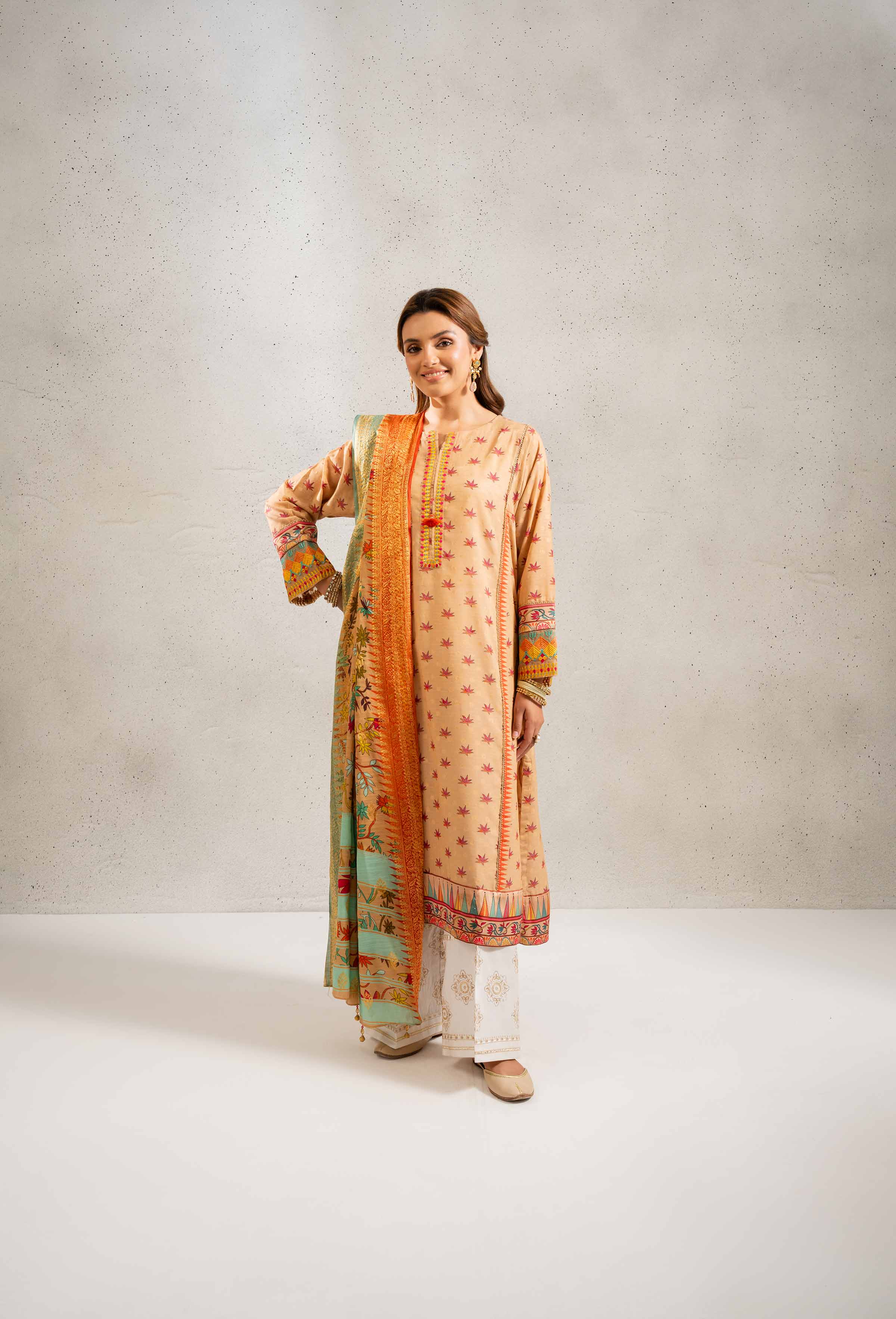 2 Piece - Printed Embroidered Suit - PE25-84