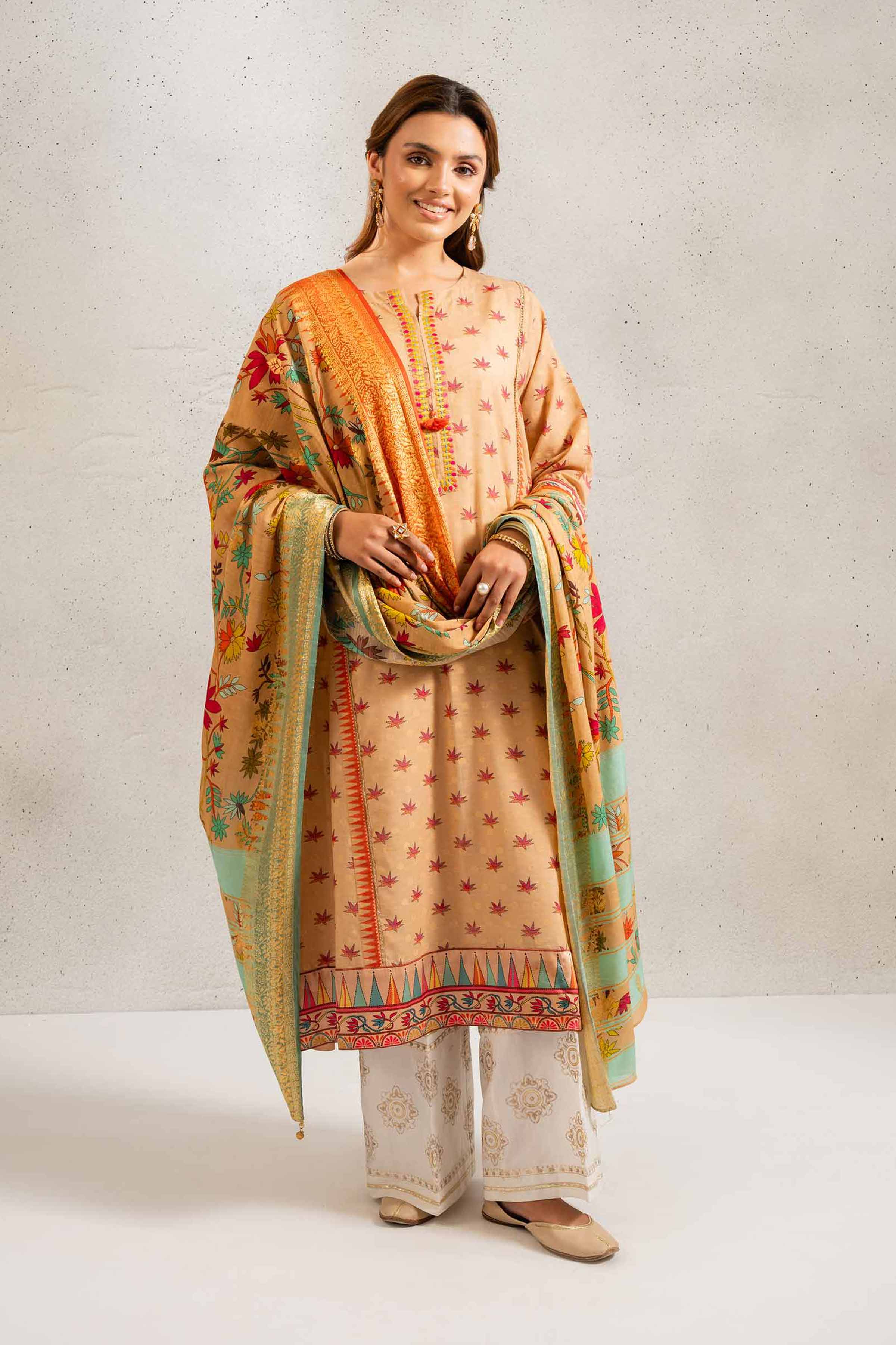 2 Piece - Printed Embroidered Suit - PE25-84