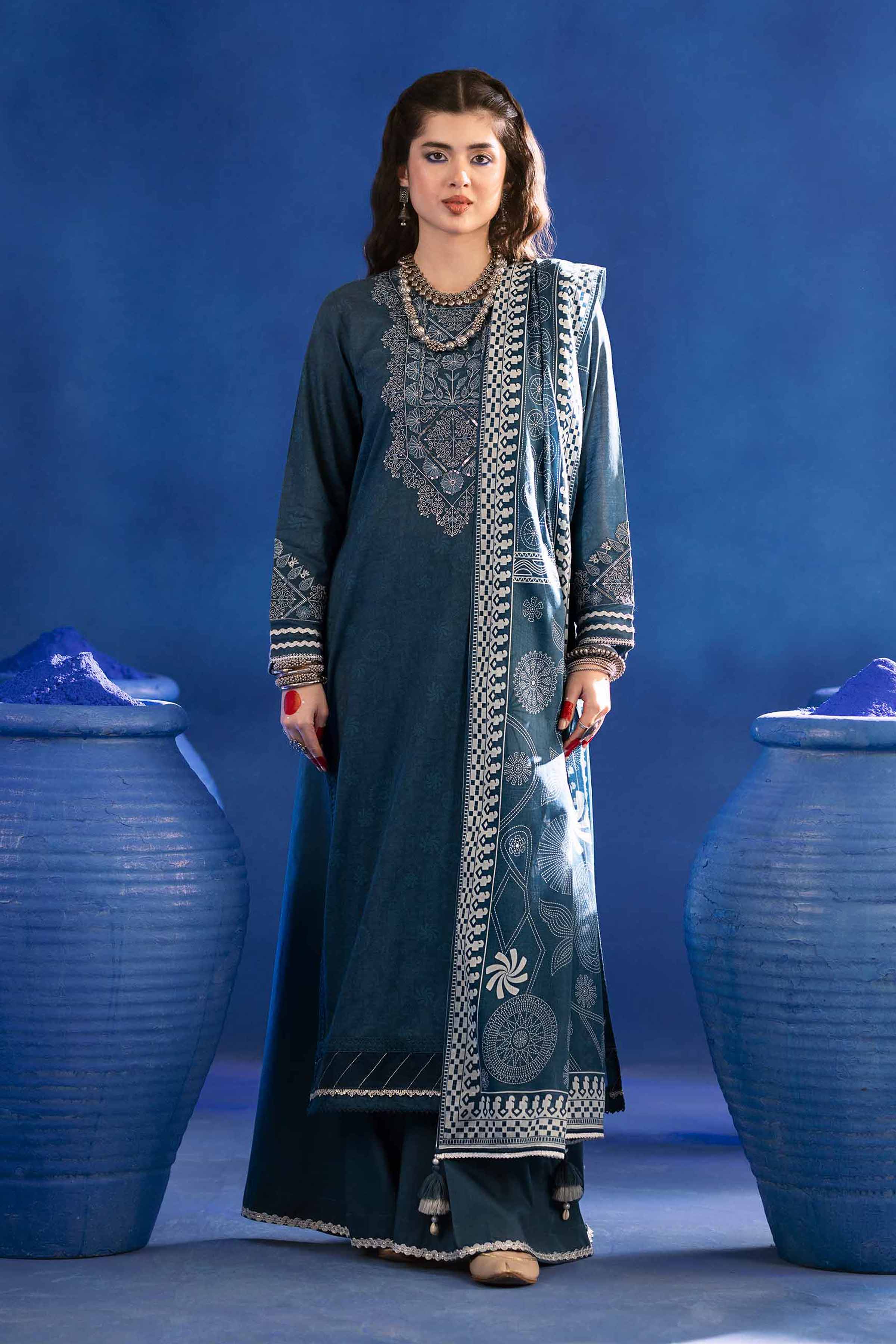 3 Piece - Printed Embroidered Suit - PE25-93