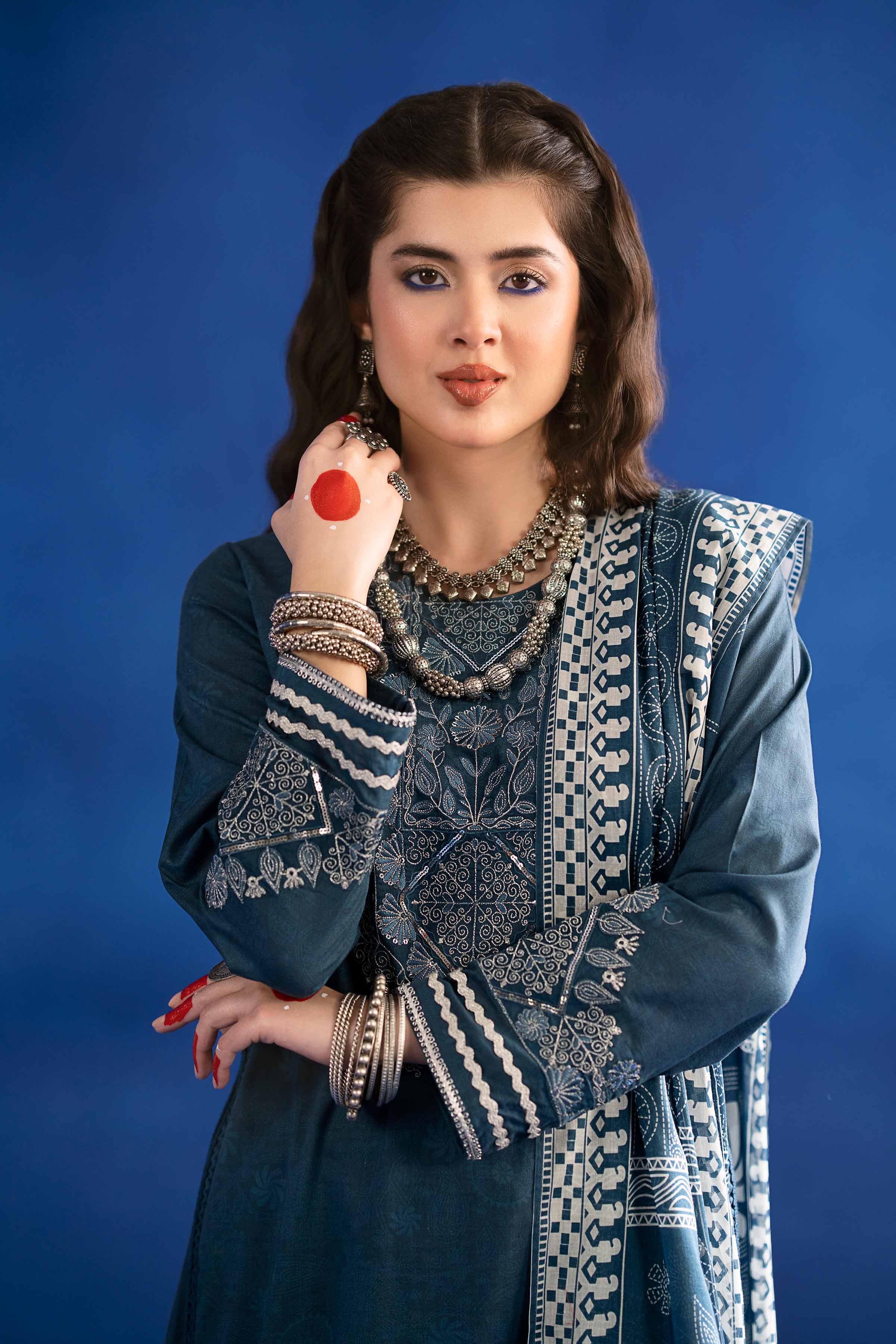 3 Piece - Printed Embroidered Suit - PE25-93