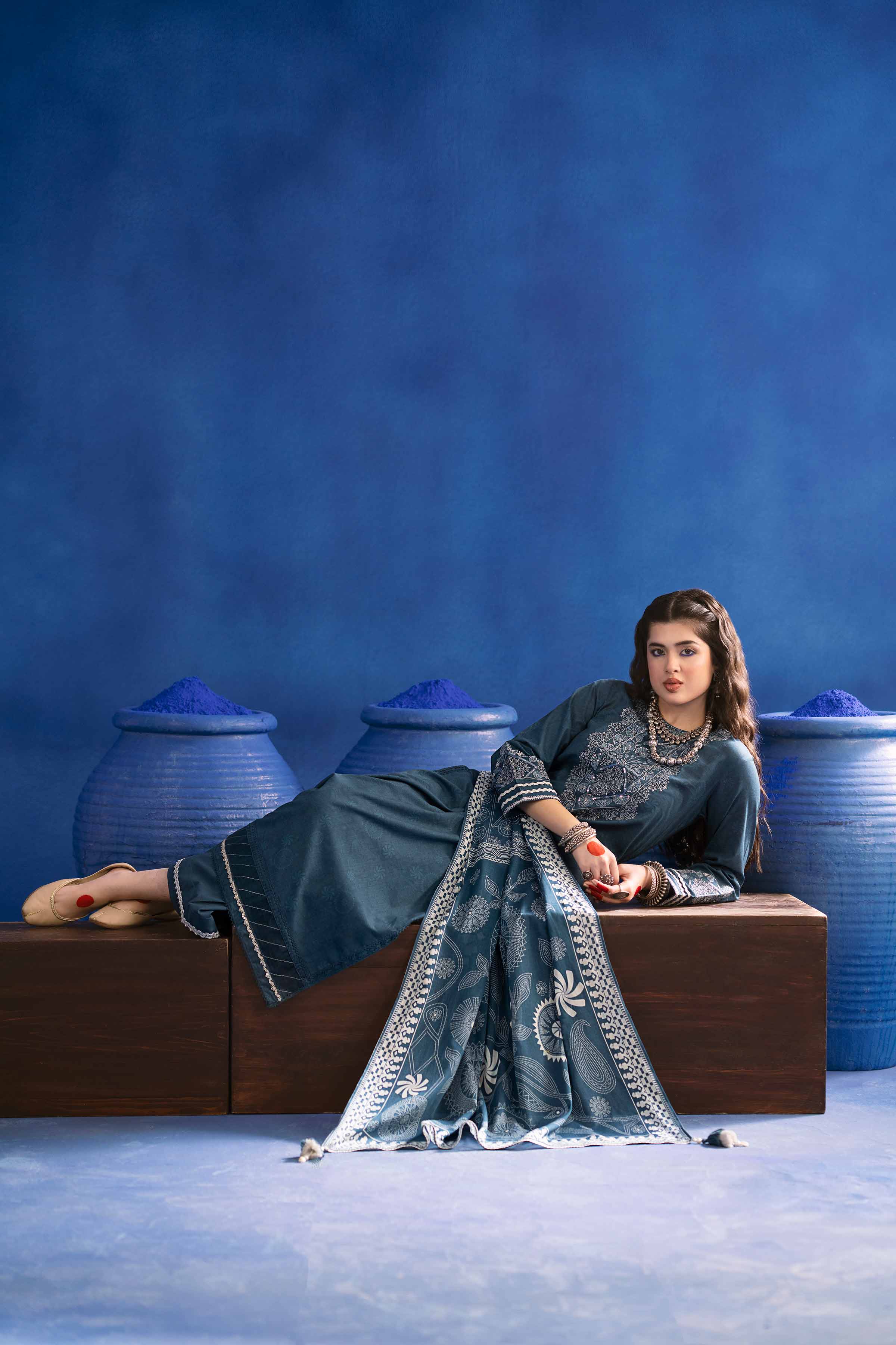 3 Piece - Printed Embroidered Suit - PE25-93