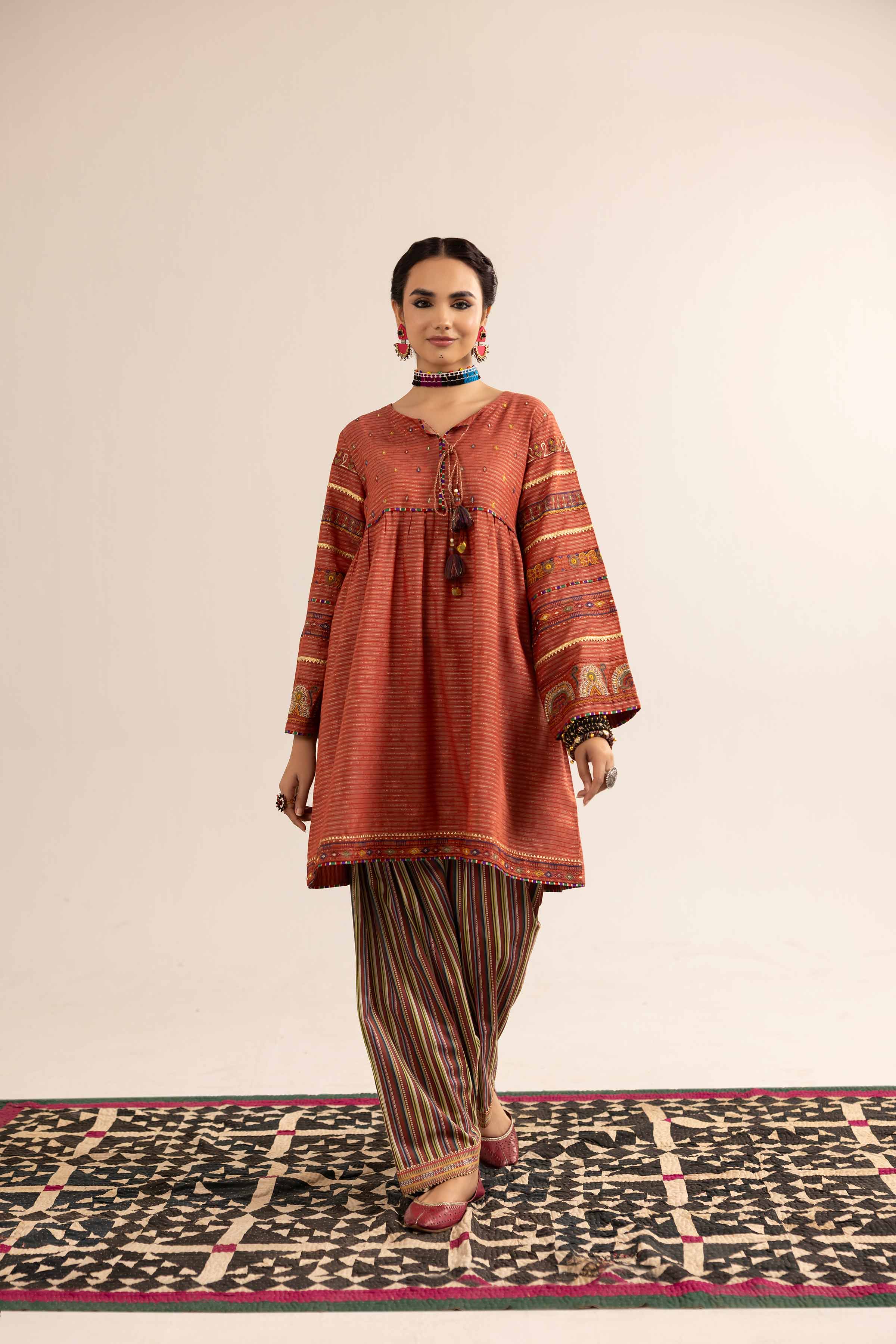 2 Piece - Printed Embroidered Suit - PE25-95